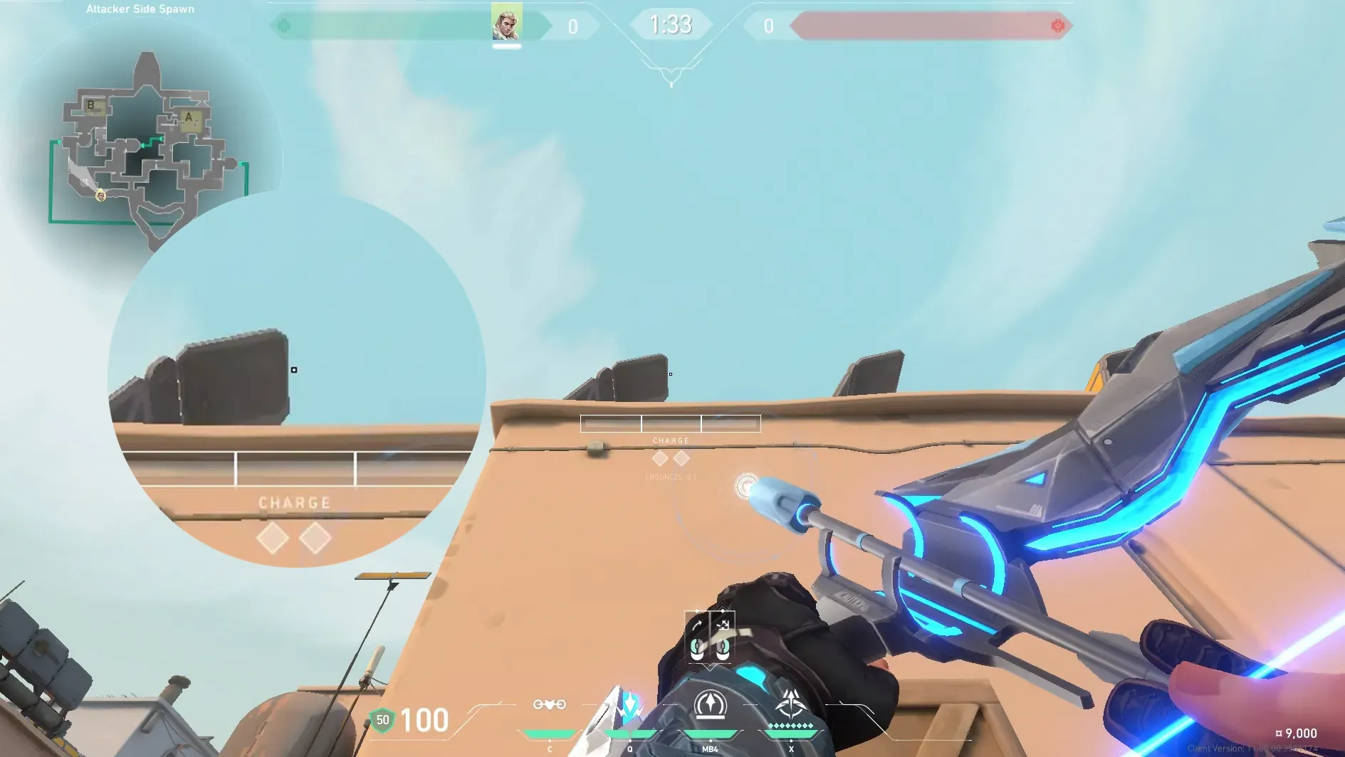 Sova Recon Bolt on Bind Attack Site B — step 2 of 4: Aim — line up the shot