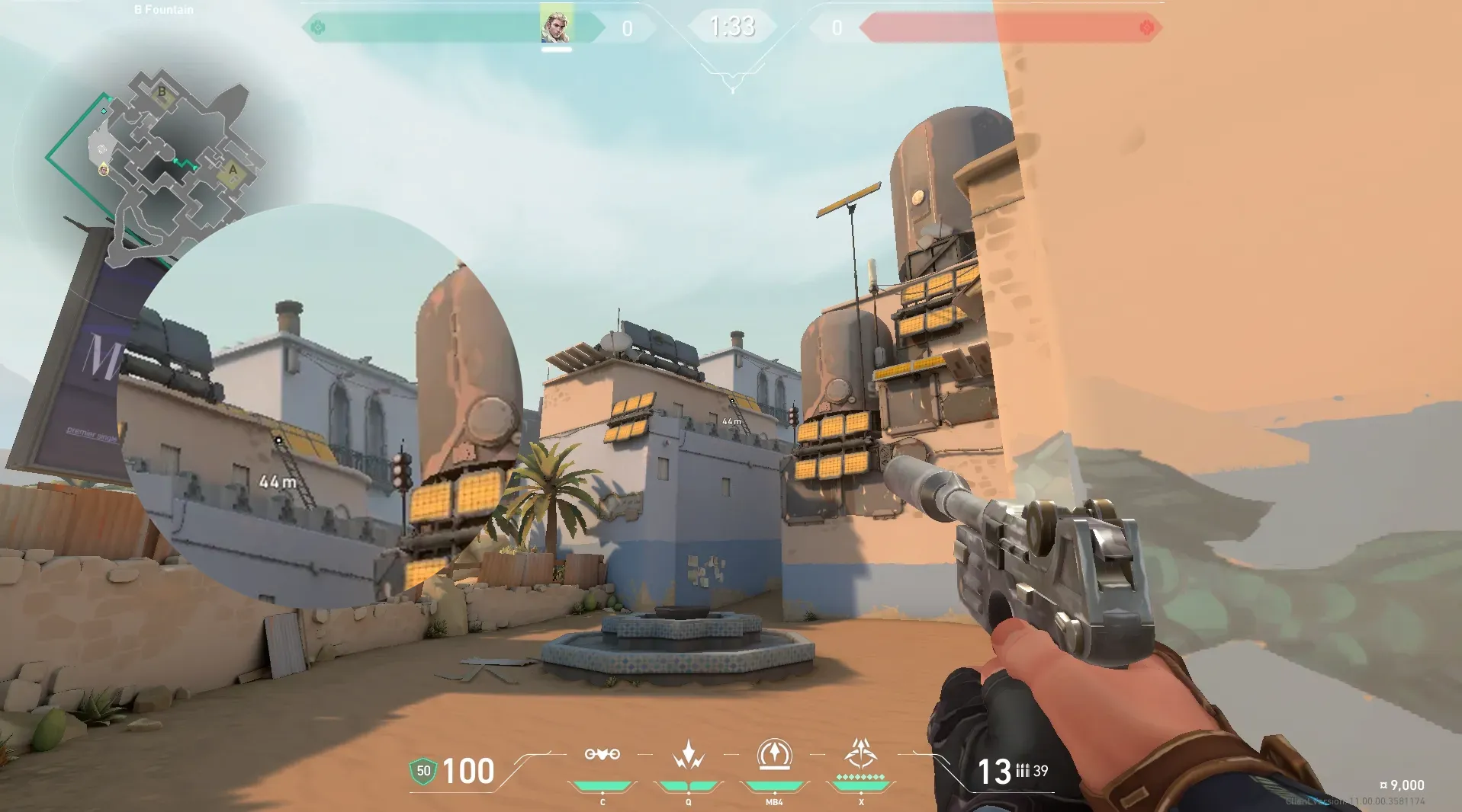 Sova Recon Bolt on Bind Attack Site B — step 3 of 5: Aim — line up the shot