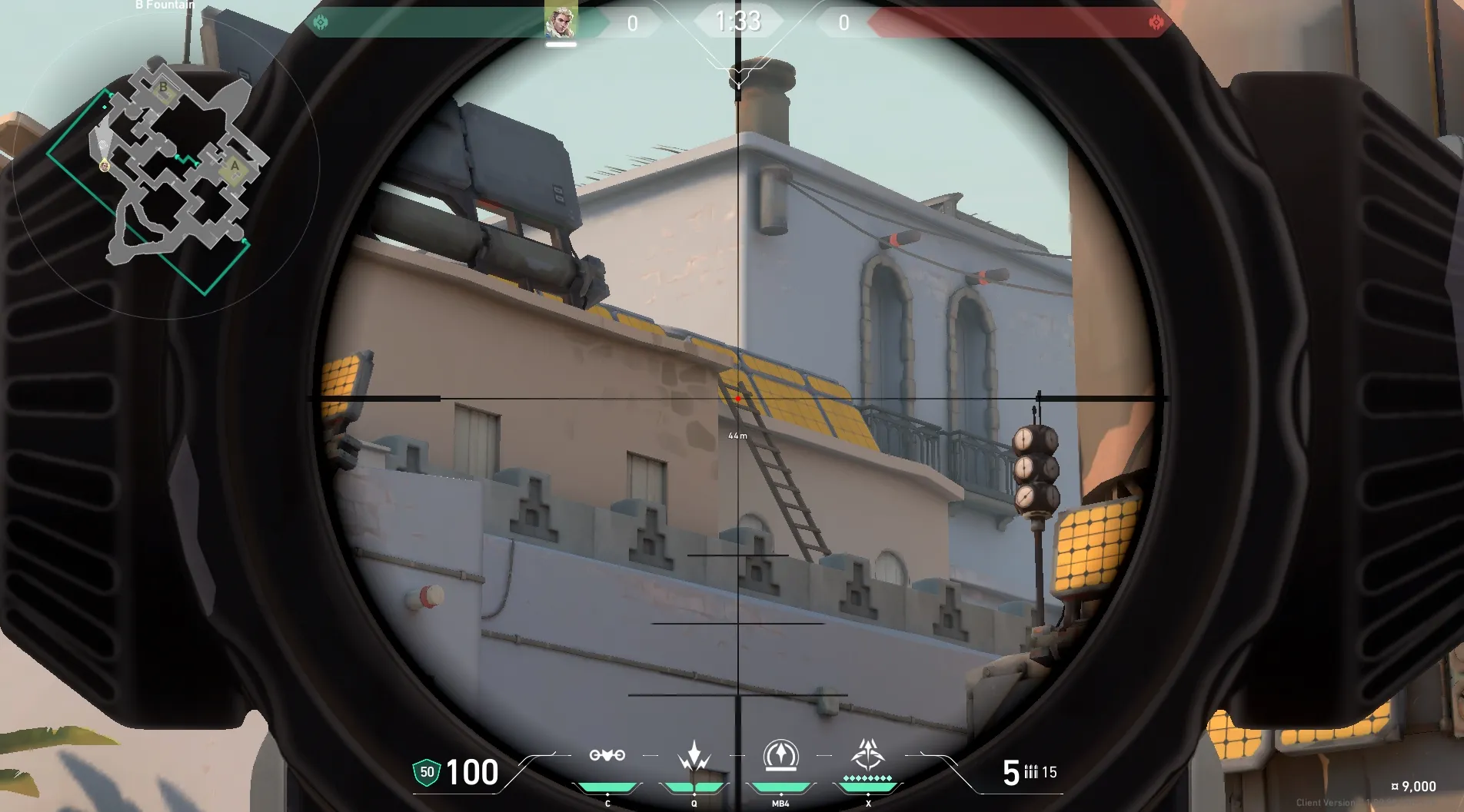 Sova Recon Bolt on Bind Attack Site B — step 4 of 5: Aim — line up the shot