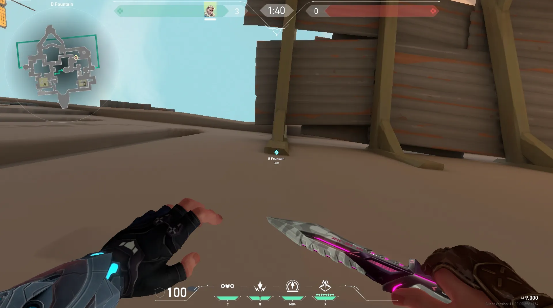 Sova Recon Bolt on Bind Attack Site B — step 2 of 6: Aim — line up the shot