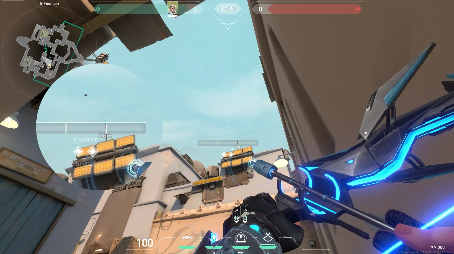 Sova Recon Bolt on Bind Attack Site B — step 5 of 6: Aim — line up the shot