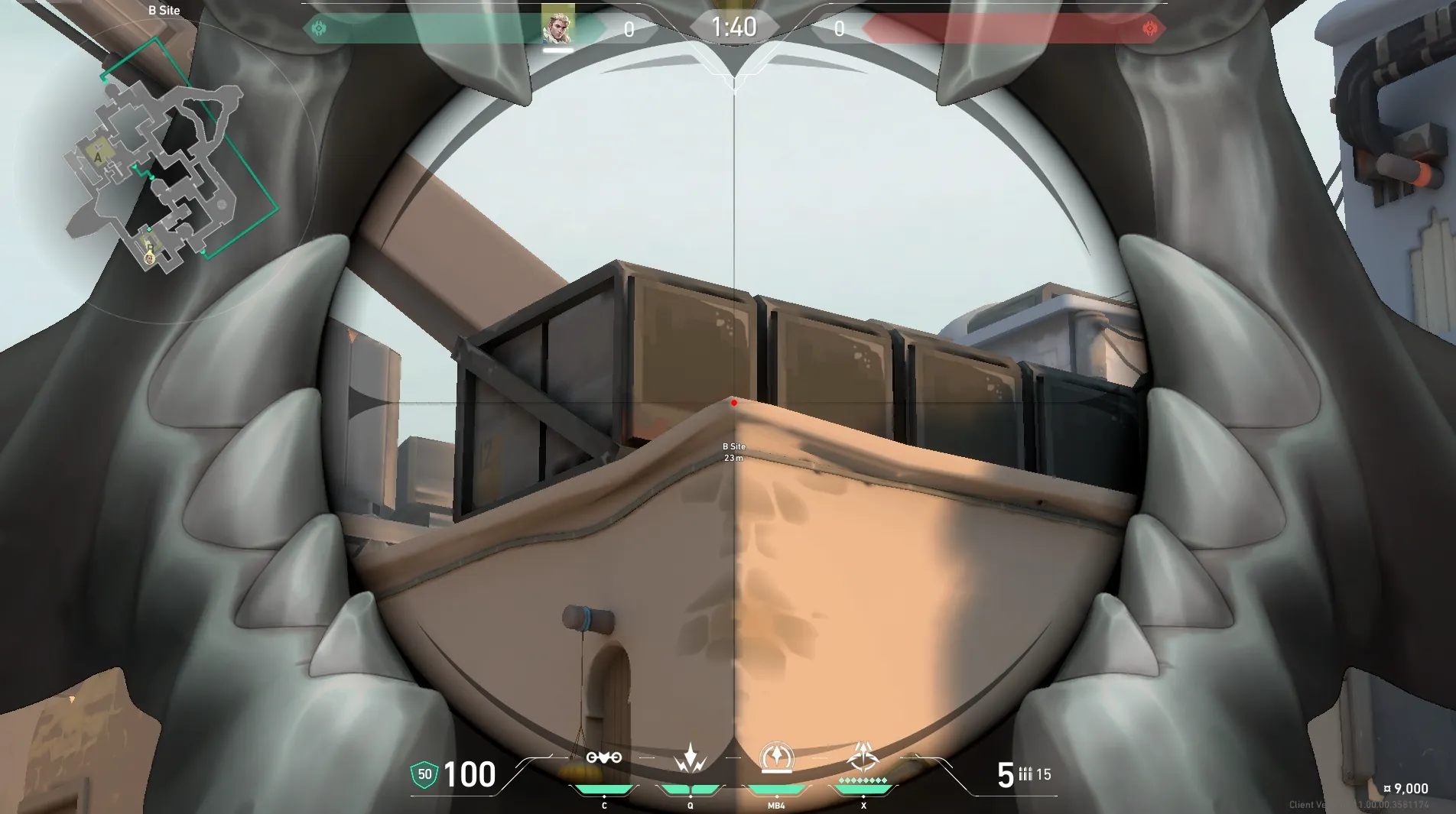 Sova Recon Bolt on Bind Defense Site A — step 3 of 5: Aim — line up the shot
