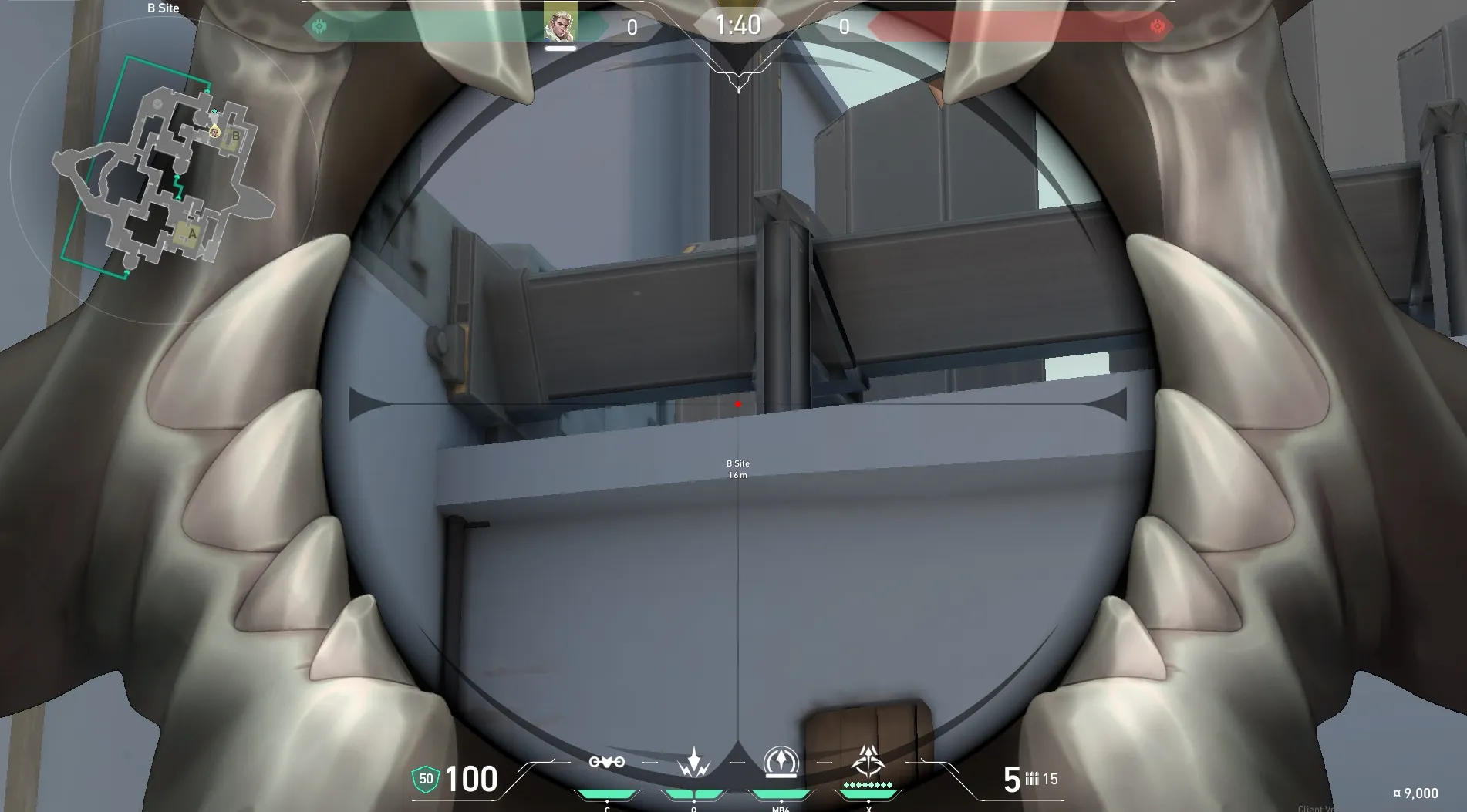 Sova Recon Bolt on Bind Defense Site A — step 4 of 5: Aim — line up the shot