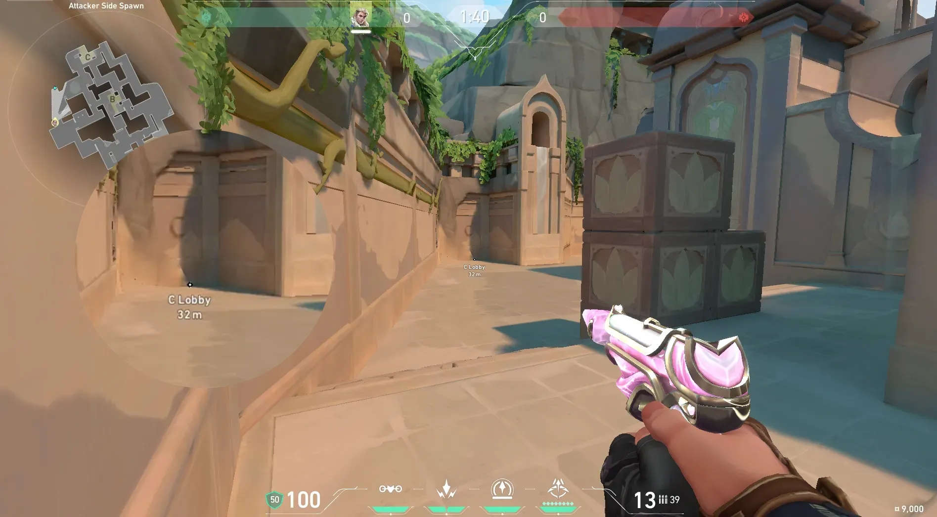 Sova Recon Bolt on Lotus Attack Site C — step 2 of 5: Aim — line up the shot