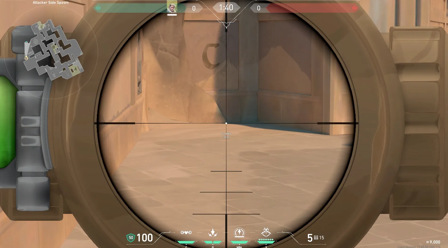 Sova Recon Bolt on Lotus Attack Site C — step 3 of 5: Aim — line up the shot