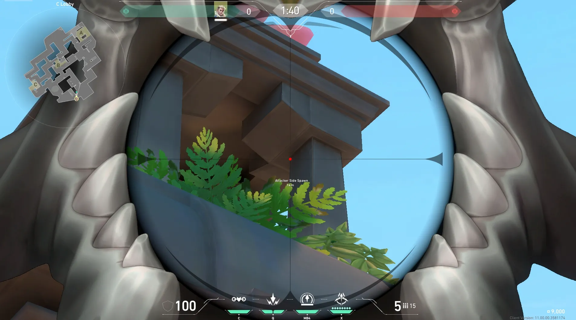 Sova Recon Bolt on Lotus Attack Site A — step 3 of 5: Aim — line up the shot