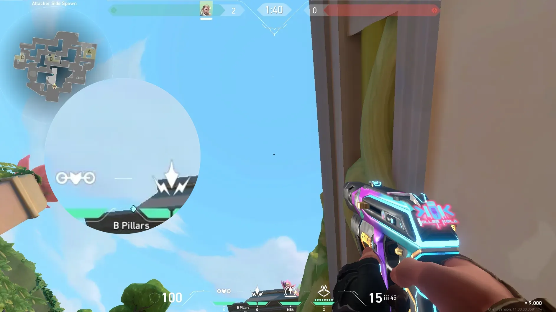 Sova Recon Bolt on Lotus Attack Site B — step 4 of 5: Aim — line up the shot