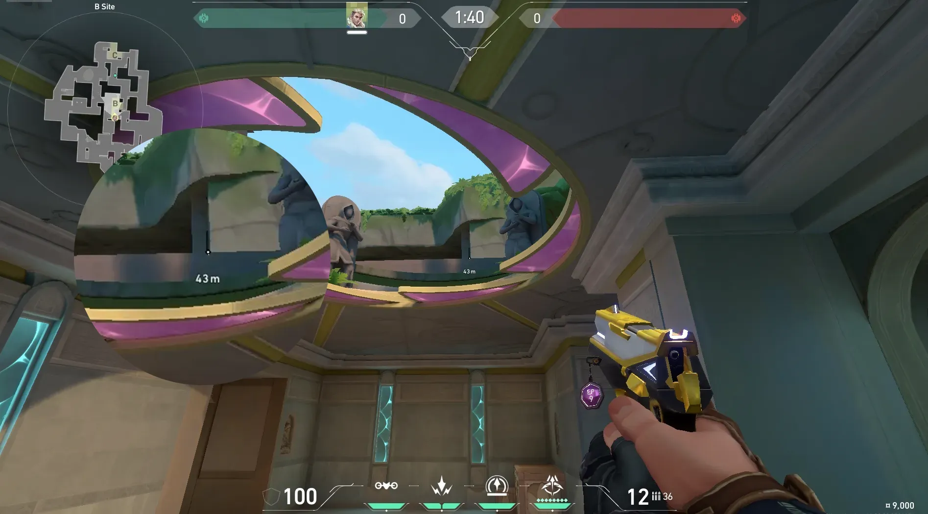 Sova Recon Bolt on Lotus Defense Site A — step 2 of 5: Aim — line up the shot