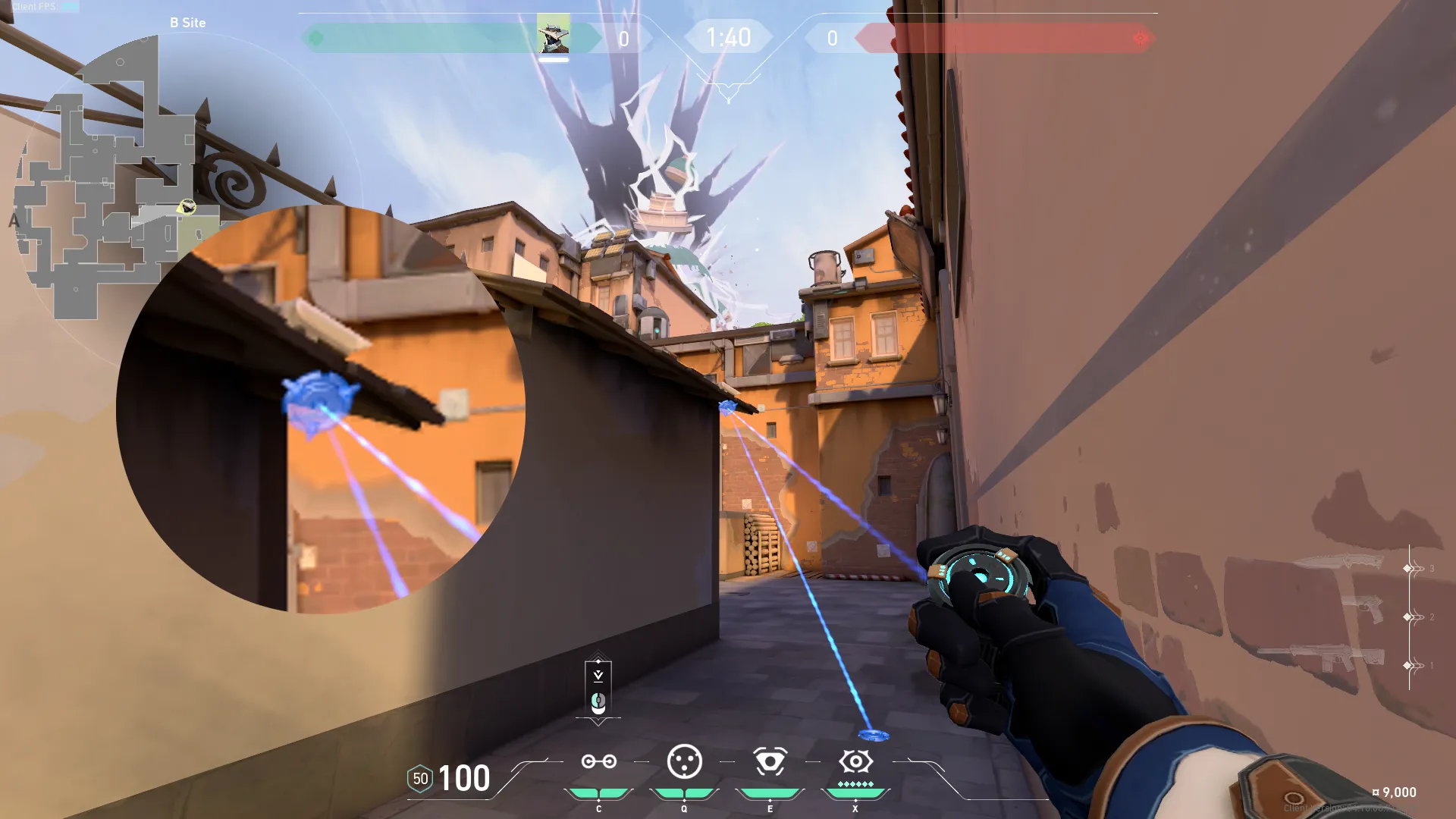 Cypher Trapwire on Ascent Defense Site B — step 2 of 5: Aim — line up the shot