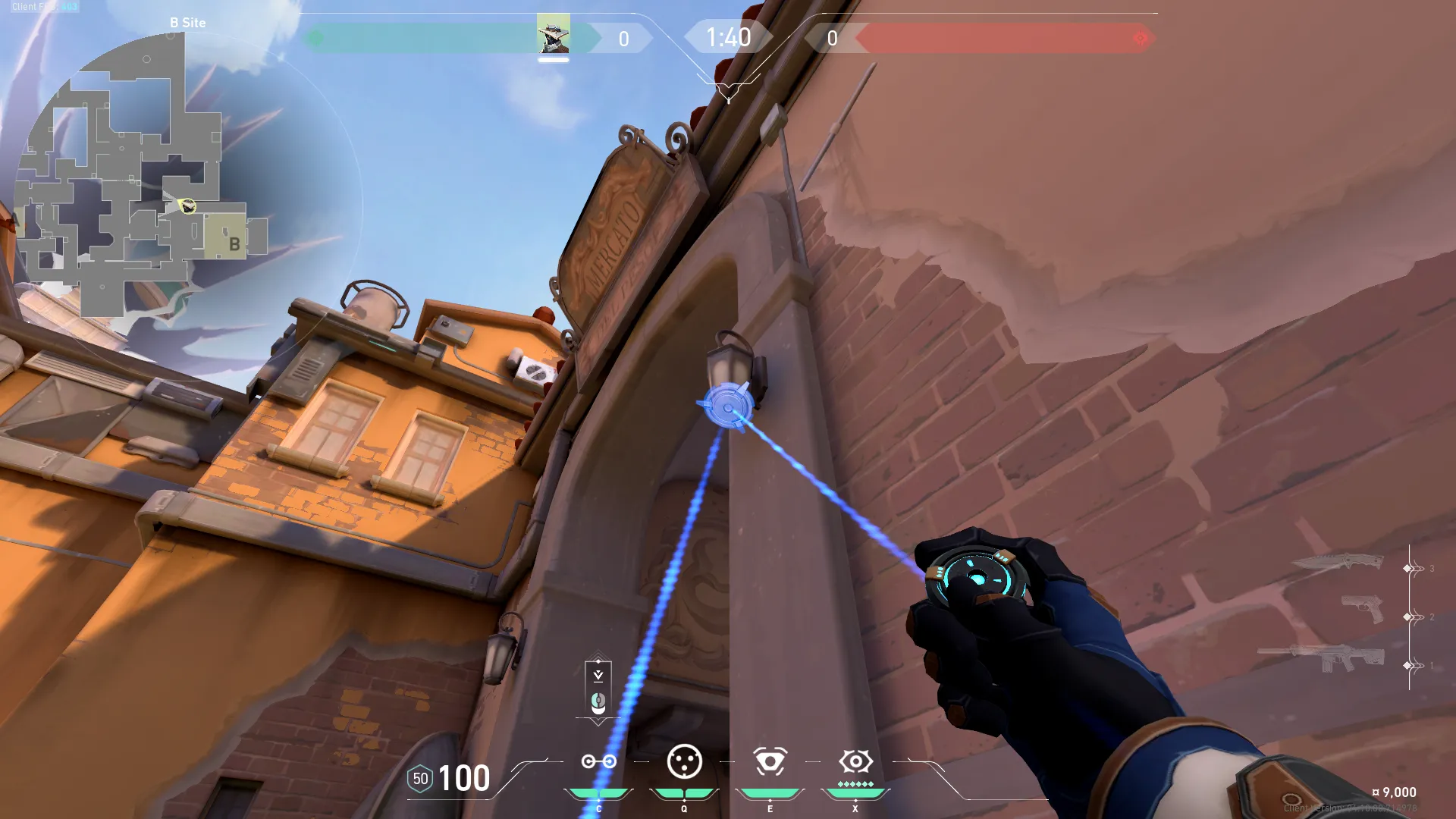 Cypher Trapwire on Ascent Defense Site B — step 3 of 5: Aim — line up the shot