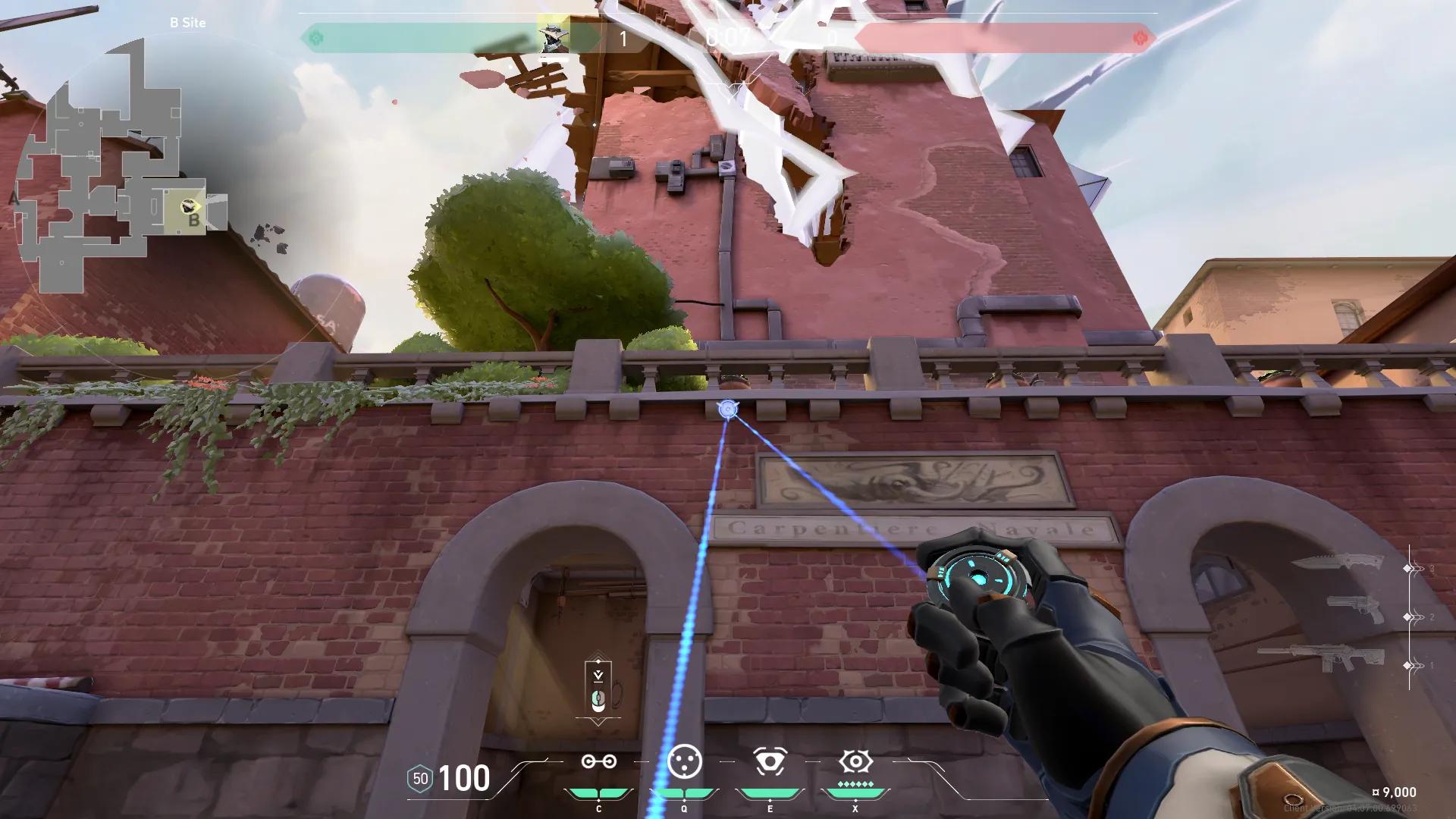 Cypher Trapwire on Ascent Defense Site B — step 4 of 5: Aim — line up the shot