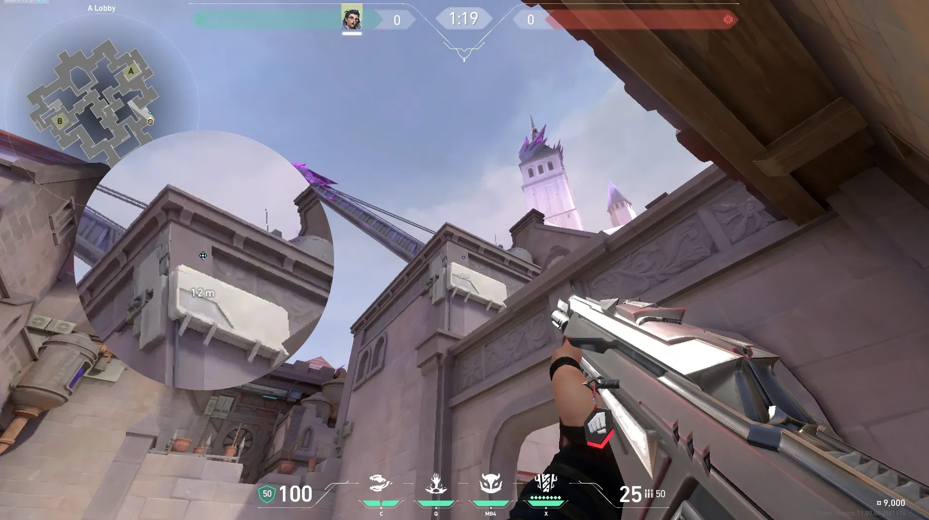 Fade Haunt on Corrode Attack Site A — step 2 of 4: Aim — line up the shot