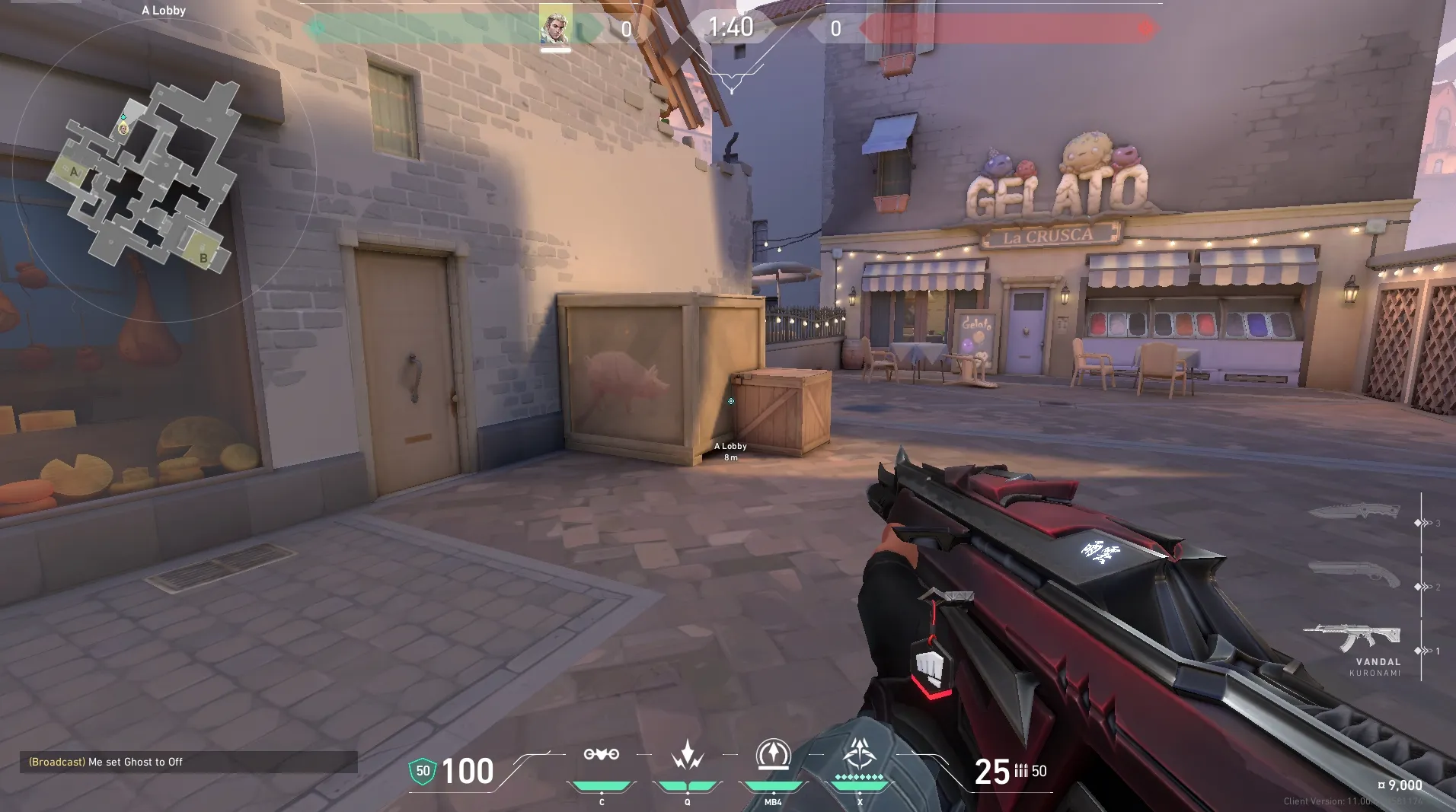 A Lobby to A Rafters (attack) — Sova lineup on Ascent