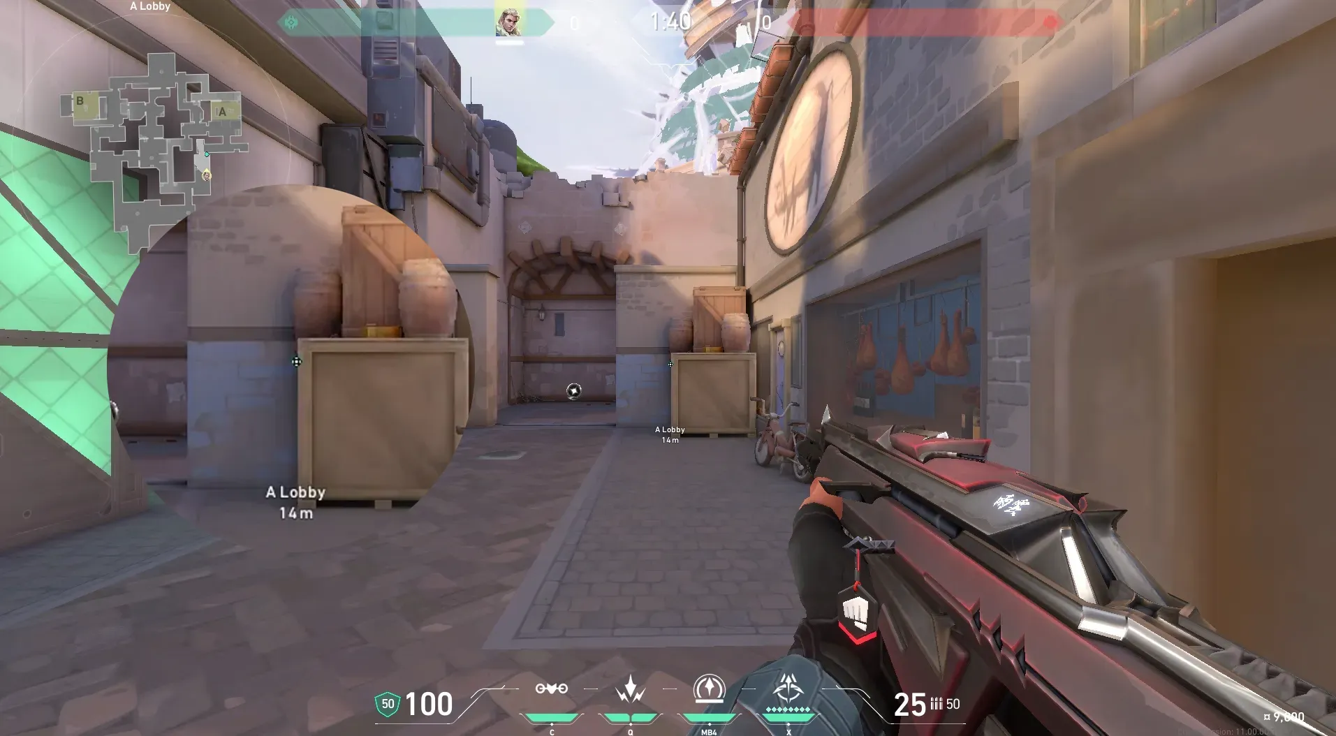 Sova Recon Bolt on Ascent Attack Site A — step 2 of 5: Aim — line up the shot