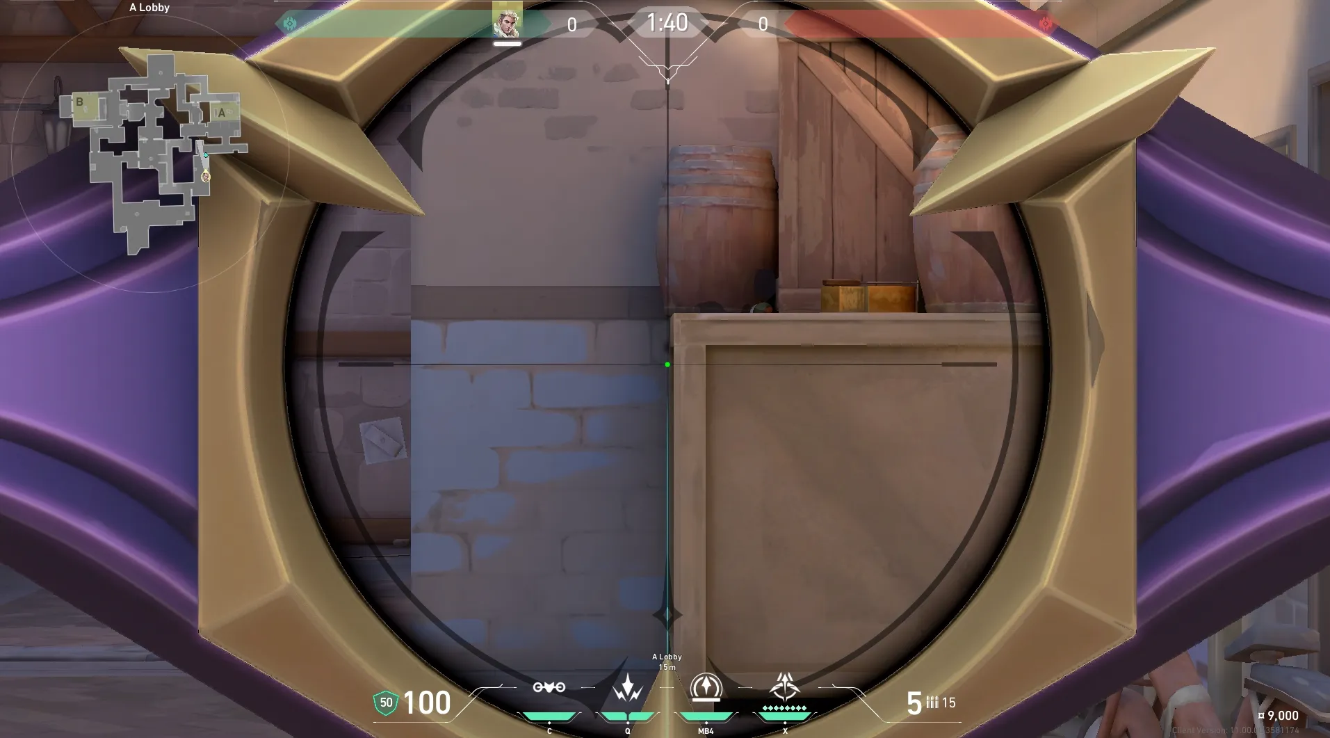 Sova Recon Bolt on Ascent Attack Site A — step 3 of 5: Aim — line up the shot