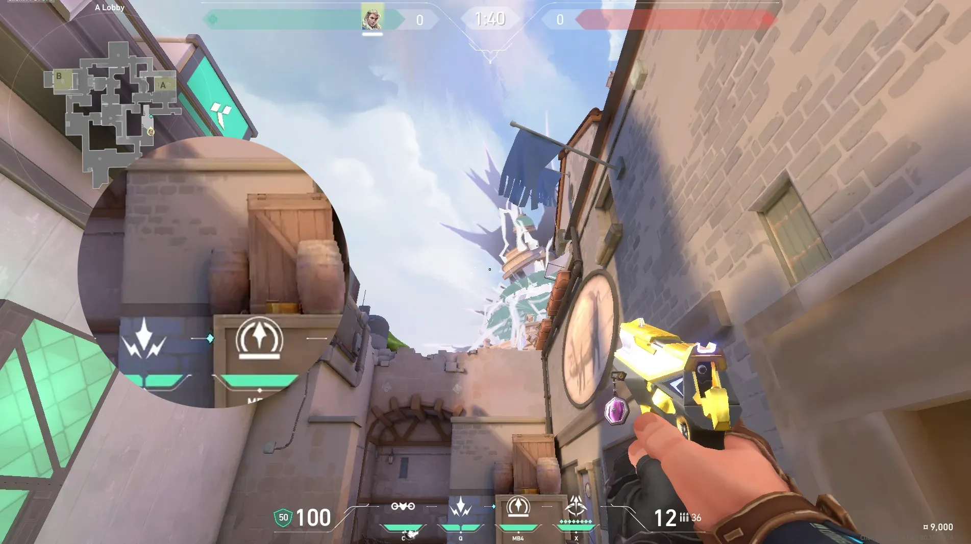 Sova Recon Bolt on Ascent Attack Site A — step 4 of 5: Aim — line up the shot