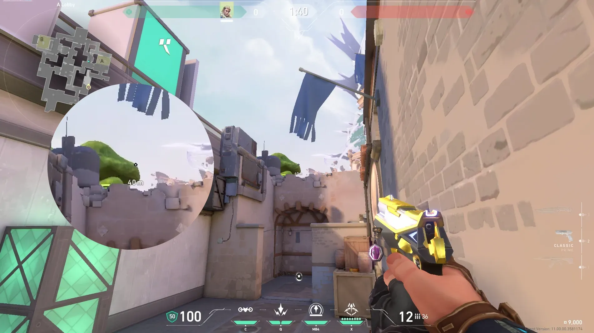 Sova Recon Bolt on Ascent Attack Site A — step 3 of 5: Aim — line up the shot