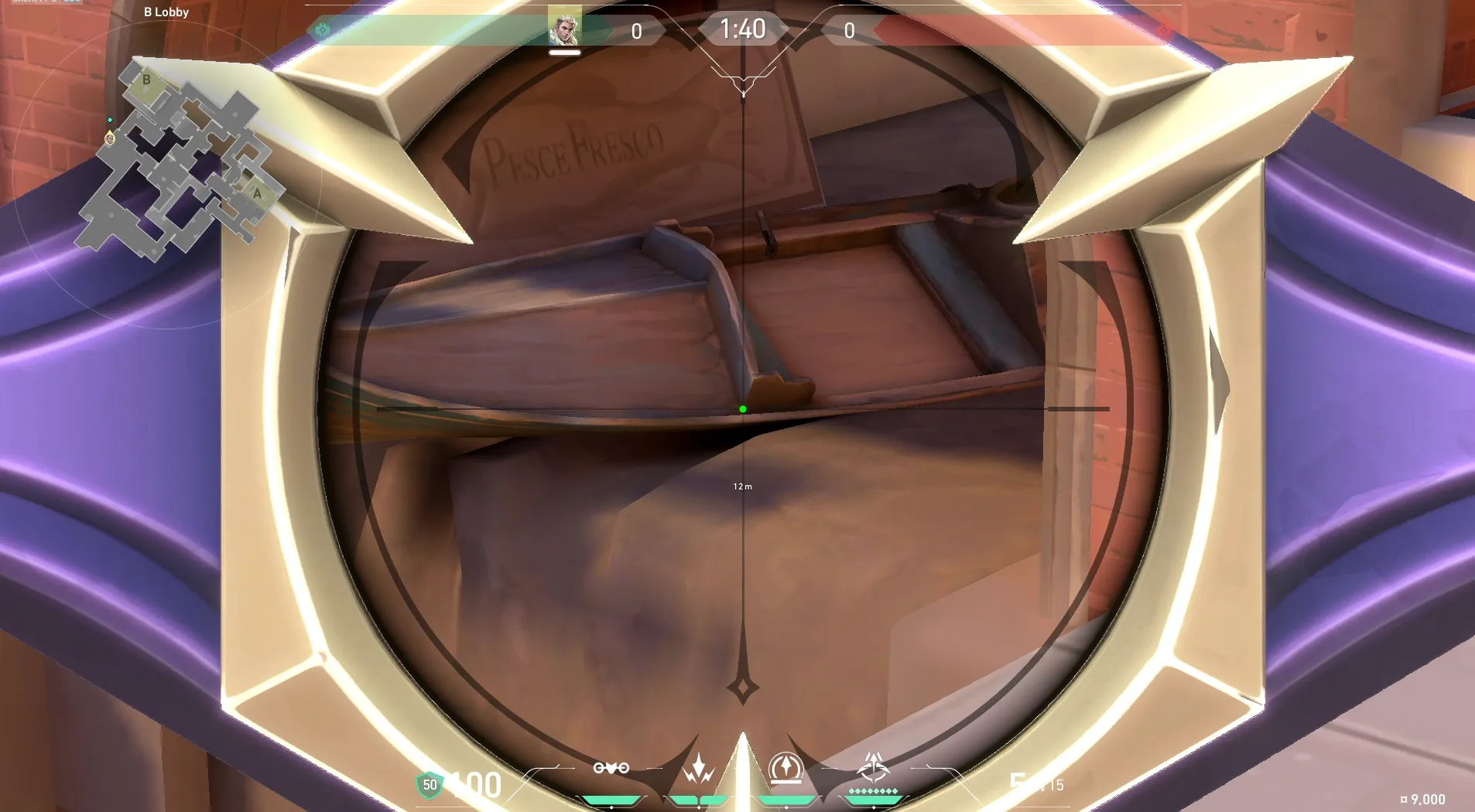 Sova Recon Bolt on Ascent Attack Site B — step 3 of 5: Aim — line up the shot