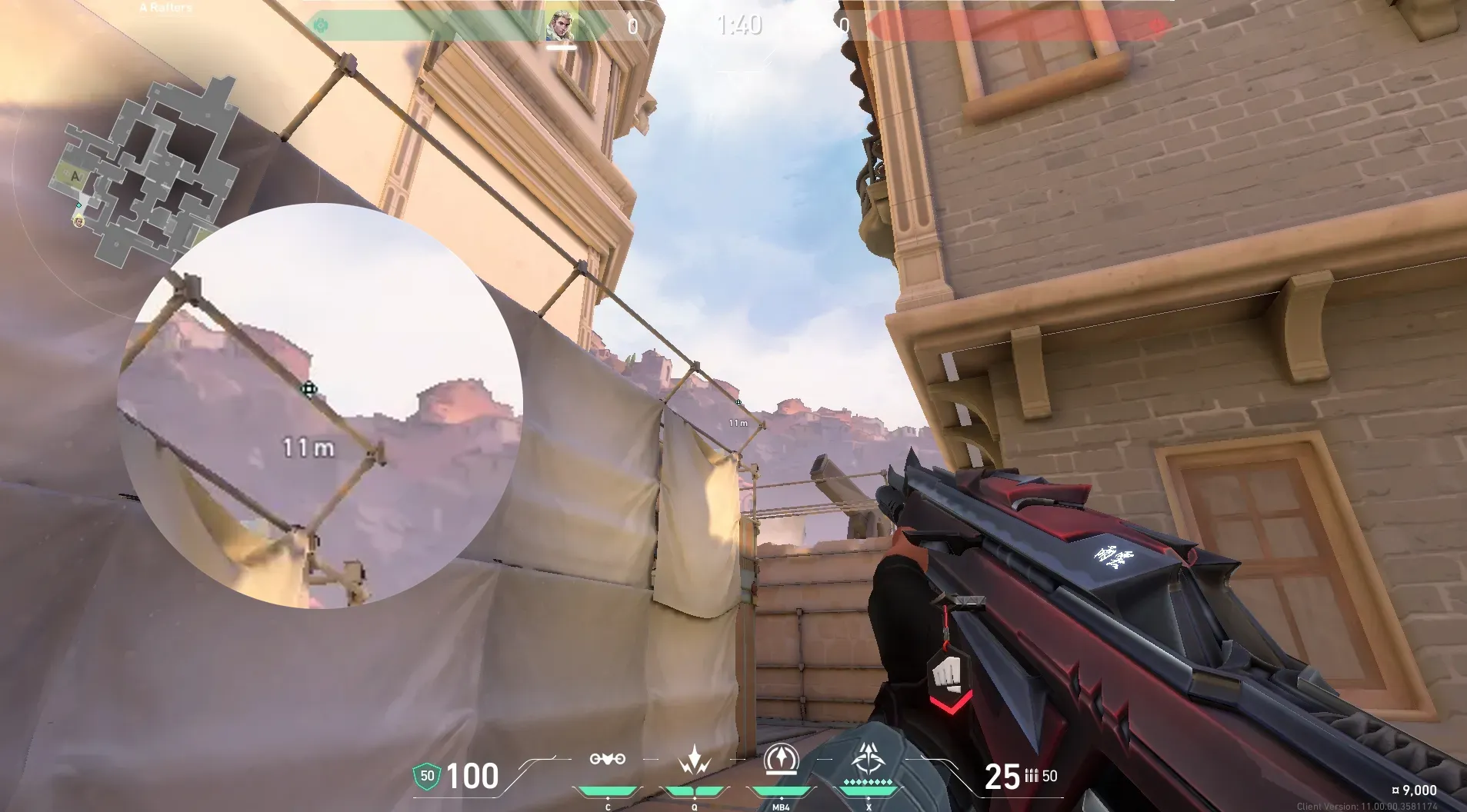Sova Recon Bolt on Ascent Defense Site A — step 2 of 4: Aim — line up the shot