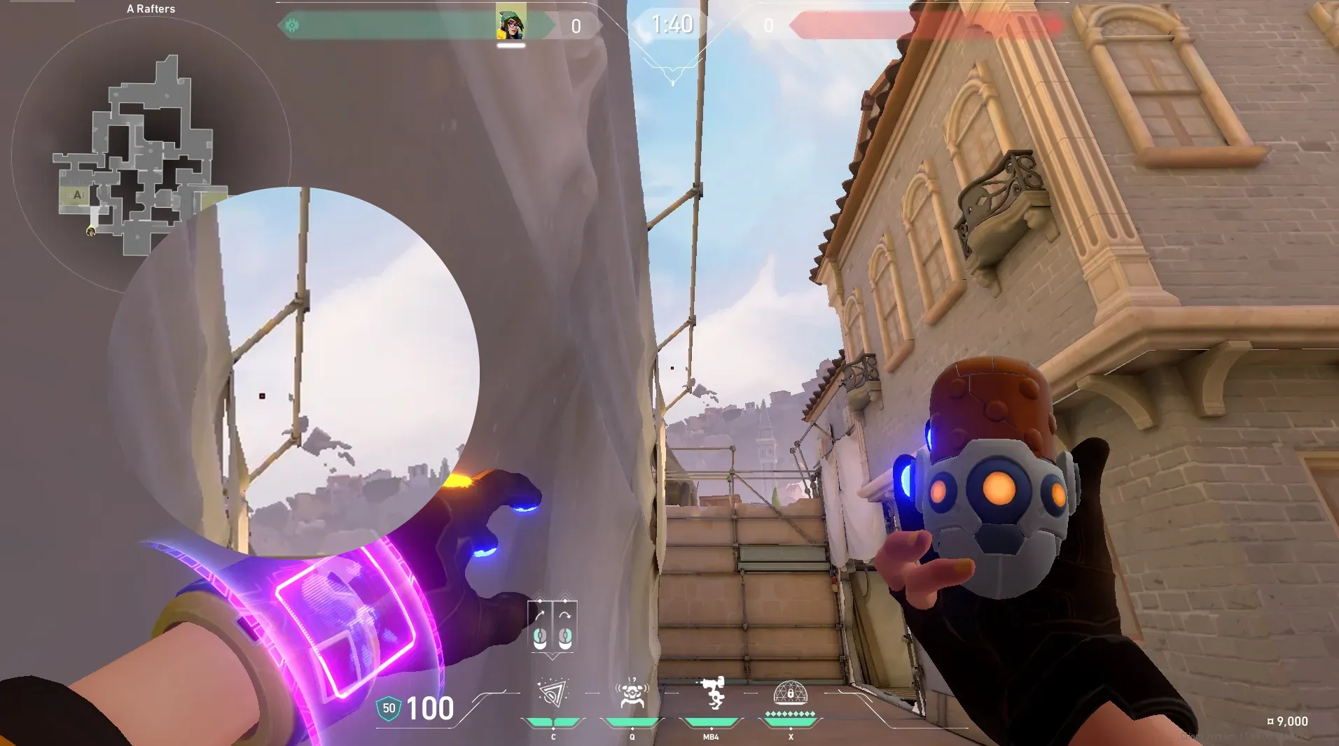 Killjoy Nanoswarm on Ascent Defense Site A — step 2 of 4: Aim — line up the shot