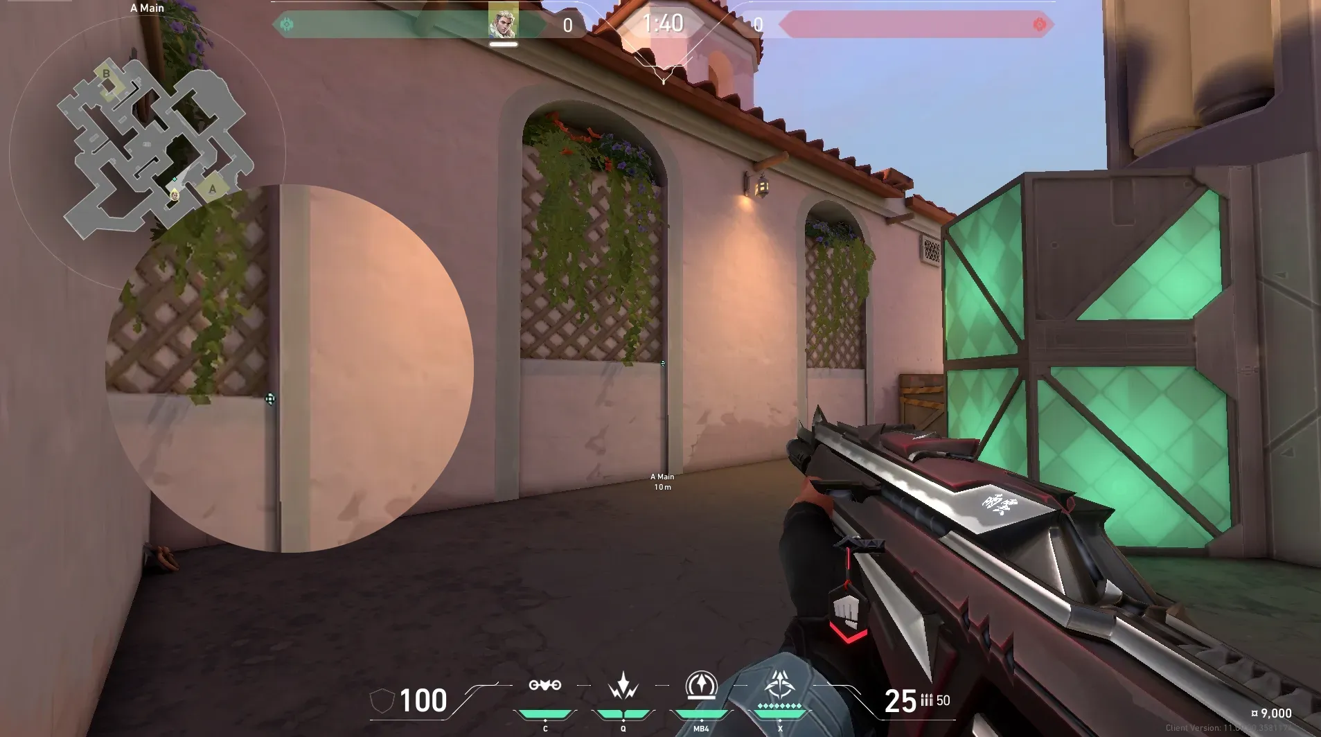 Sova Recon Bolt on Sunset Attack Site A — step 2 of 5: Aim — line up the shot
