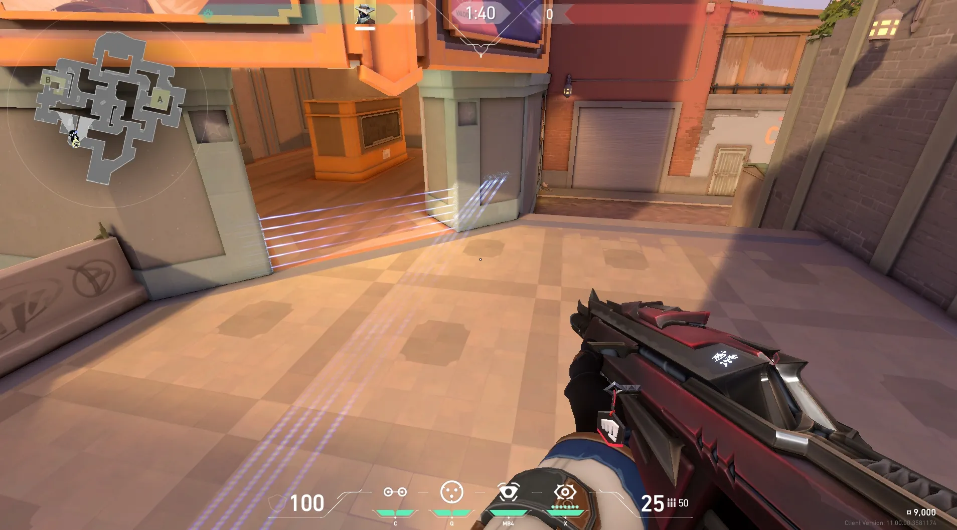 Sova Shock Bolt on Sunset Defense Site B — step 5 of 6: Aim — line up the shot