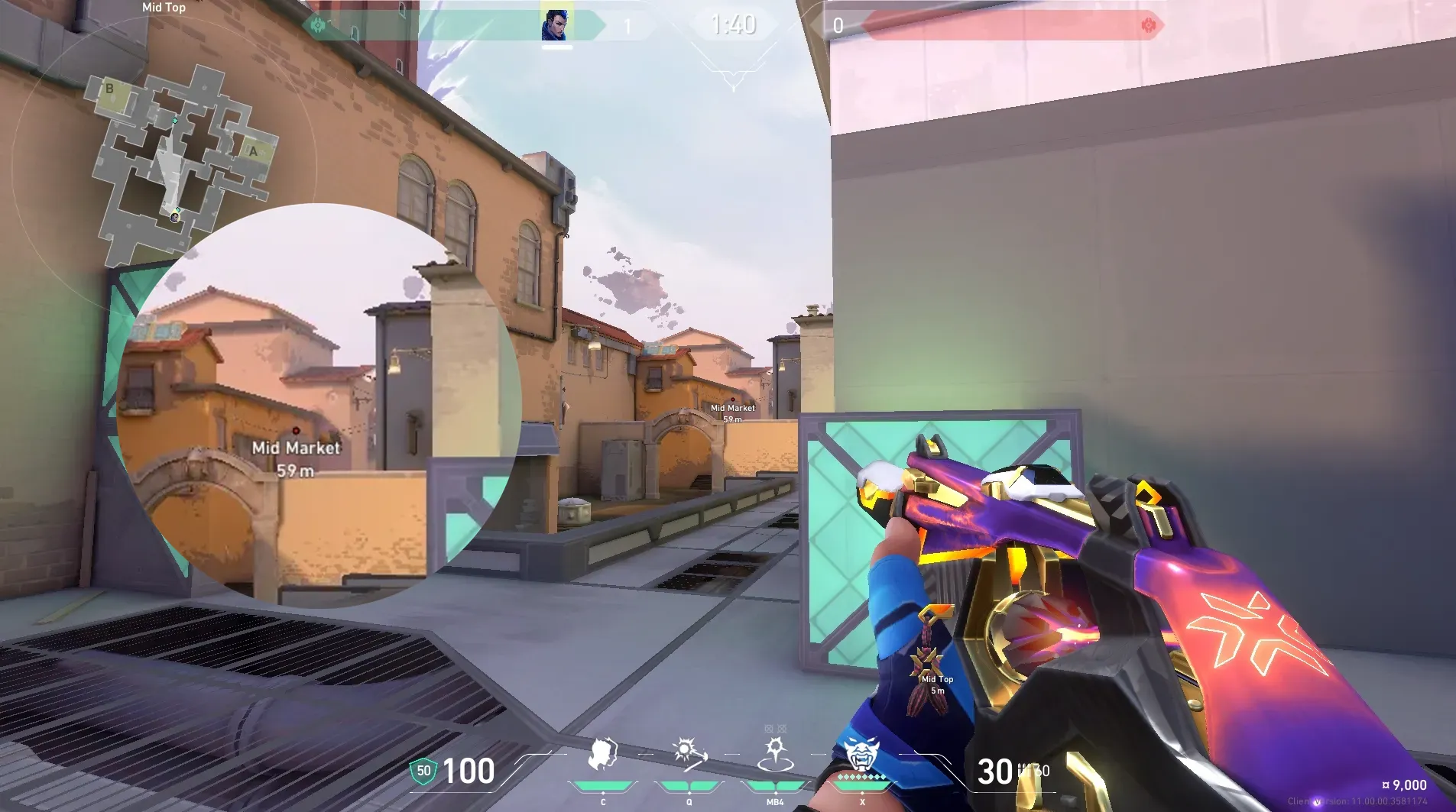 Yoru Gatecrash on Ascent Attack Mid — step 3 of 5: Aim — line up the shot