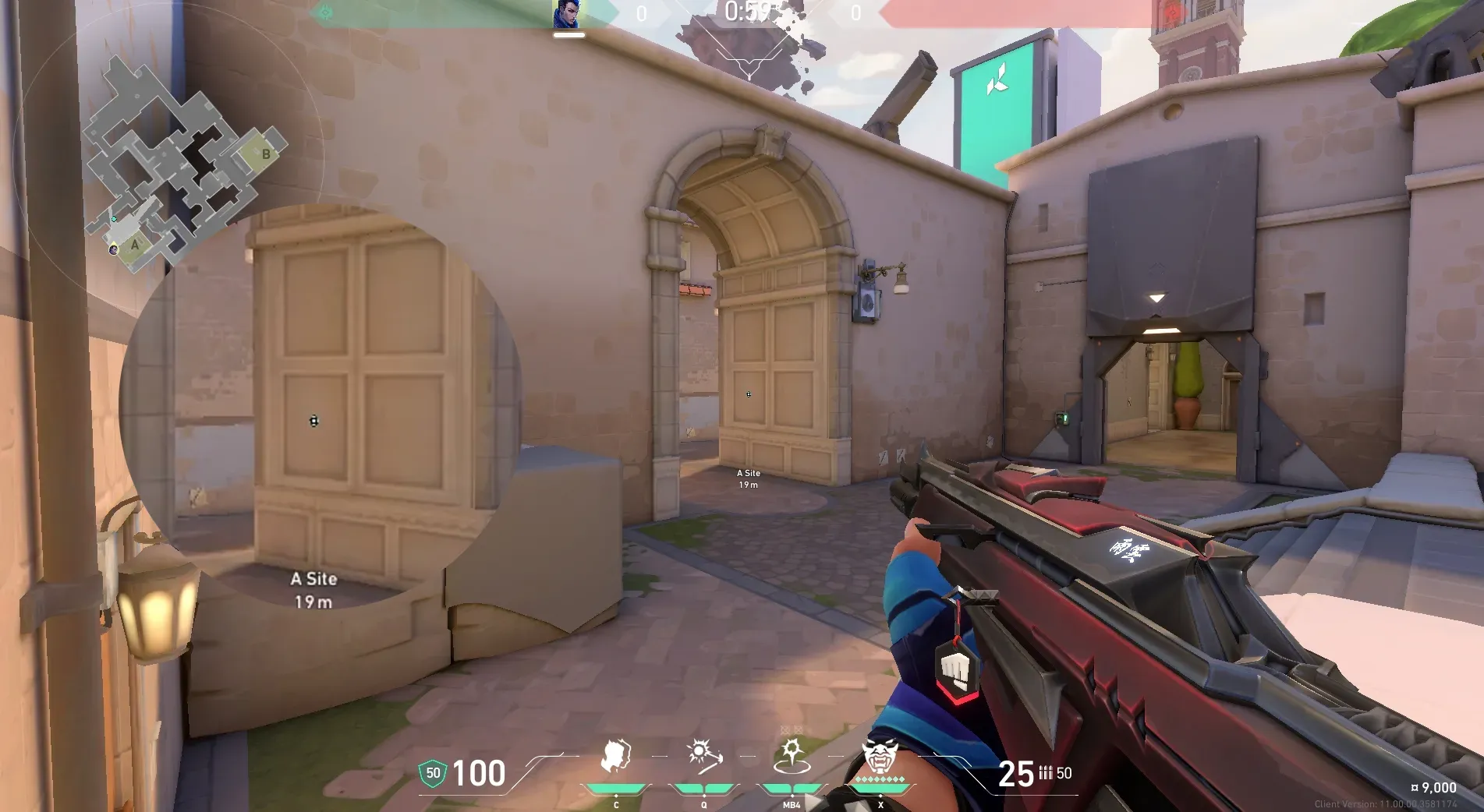 Yoru Gatecrash on Ascent Defense Site A — step 2 of 3: Aim — line up the shot
