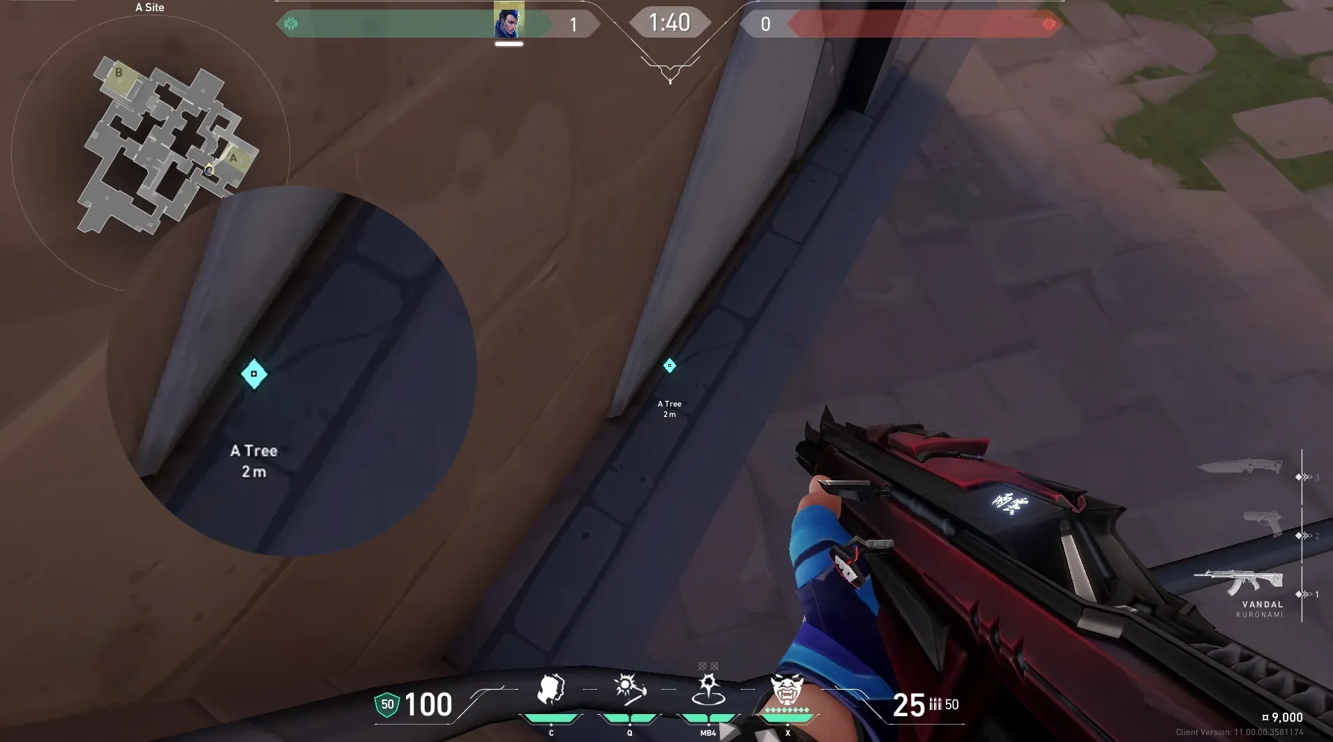 Yoru Gatecrash on Ascent Defense Site A — step 2 of 3: Aim — line up the shot