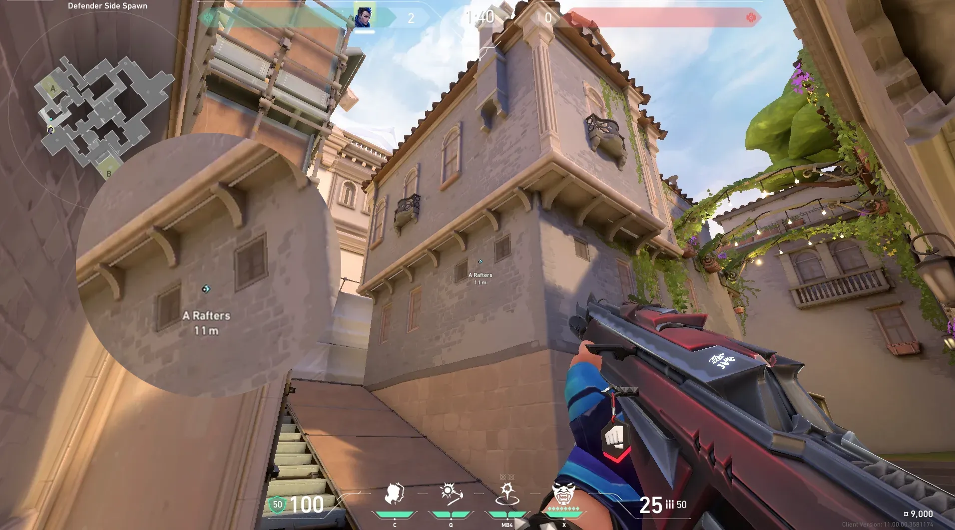 Yoru Gatecrash on Ascent Defense Site A — step 2 of 3: Aim — line up the shot