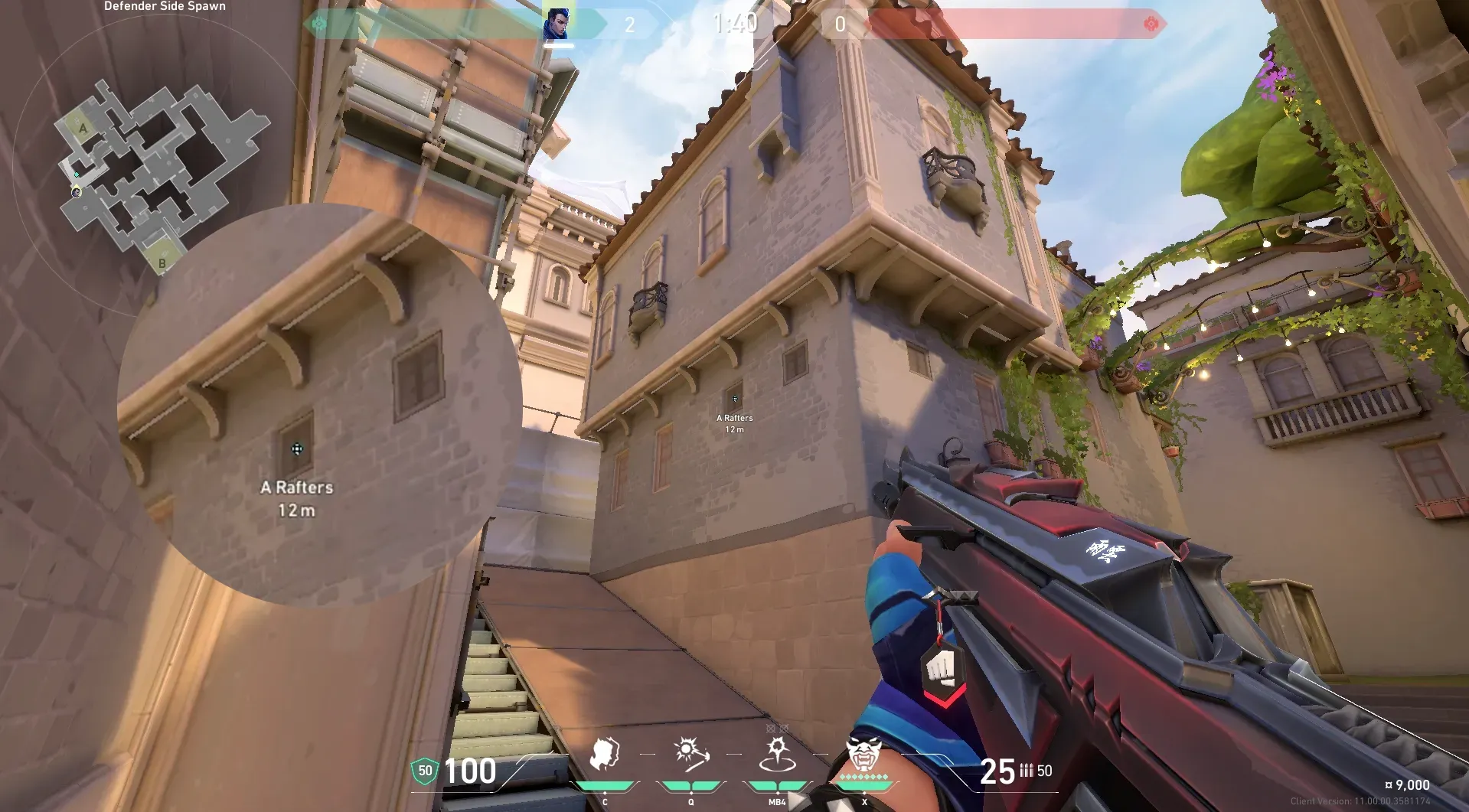 Yoru Gatecrash on Ascent Defense Site A — step 2 of 3: Aim — line up the shot