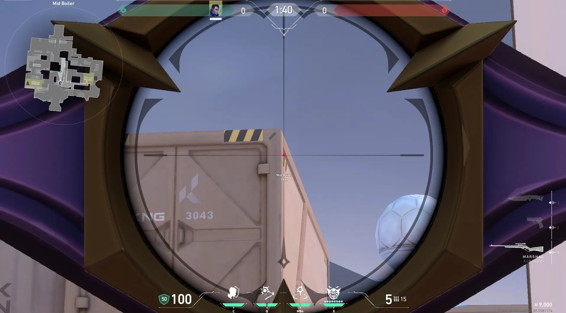 Yoru Gatecrash on Icebox Defense Mid — step 3 of 4: Aim — line up the shot