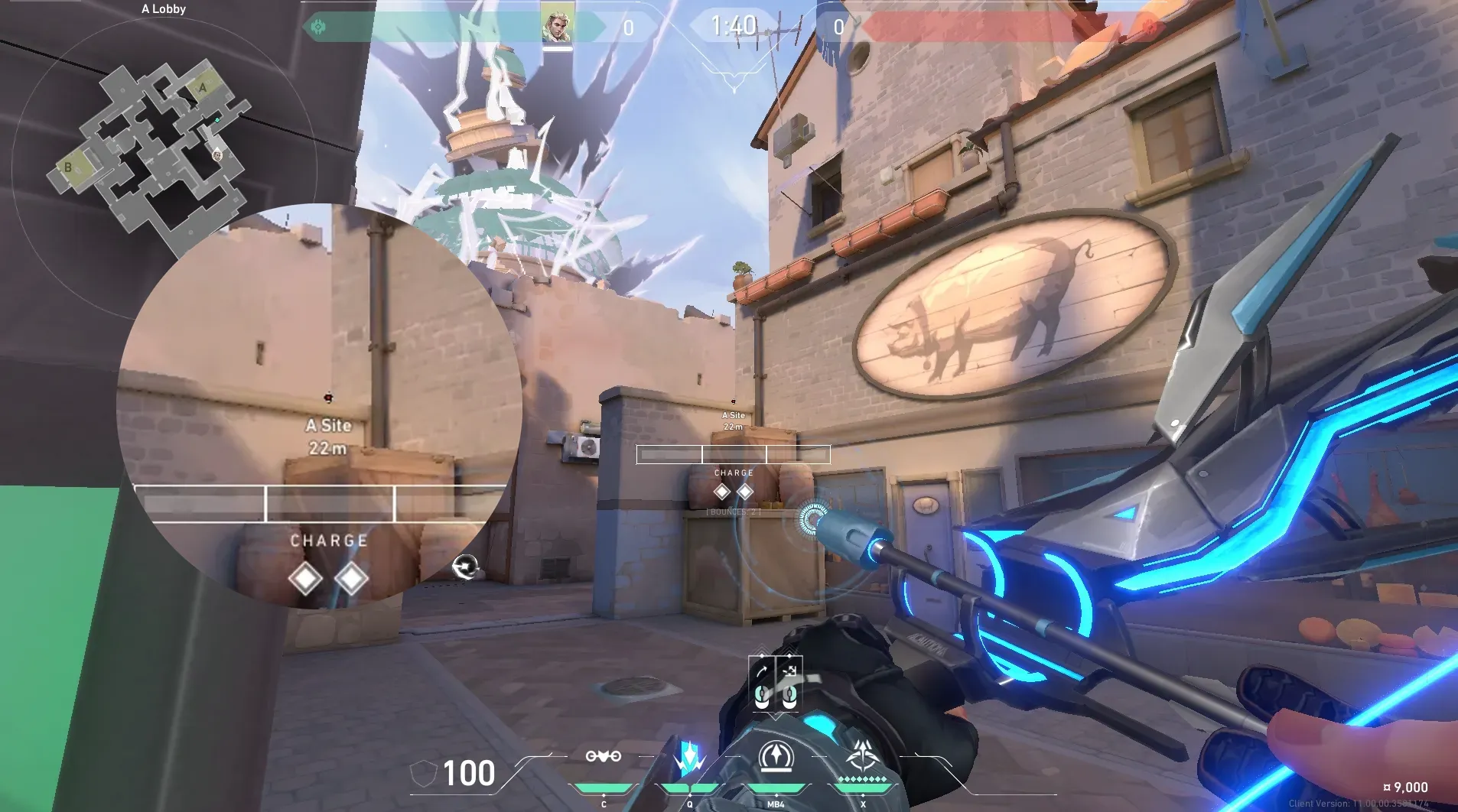 Sova Recon Bolt on Ascent Attack Site A — step 3 of 5: Aim — line up the shot