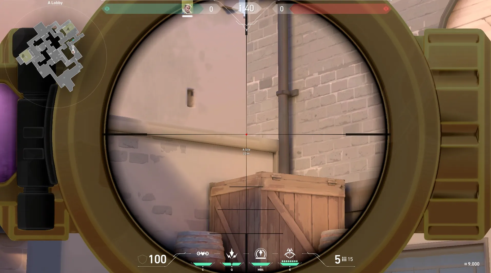 Sova Recon Bolt on Ascent Attack Site A — step 4 of 5: Aim — line up the shot