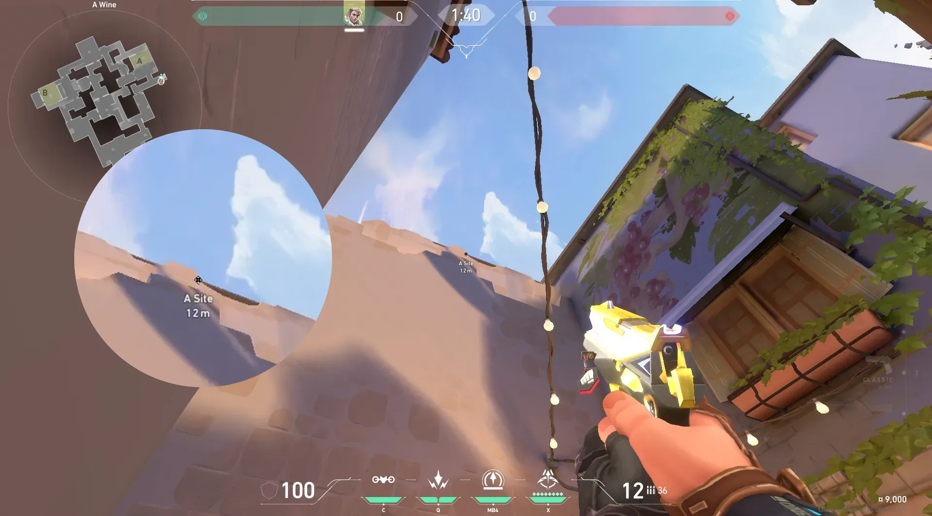 Sova Recon Bolt on Ascent Attack Site A — step 2 of 5: Aim — line up the shot