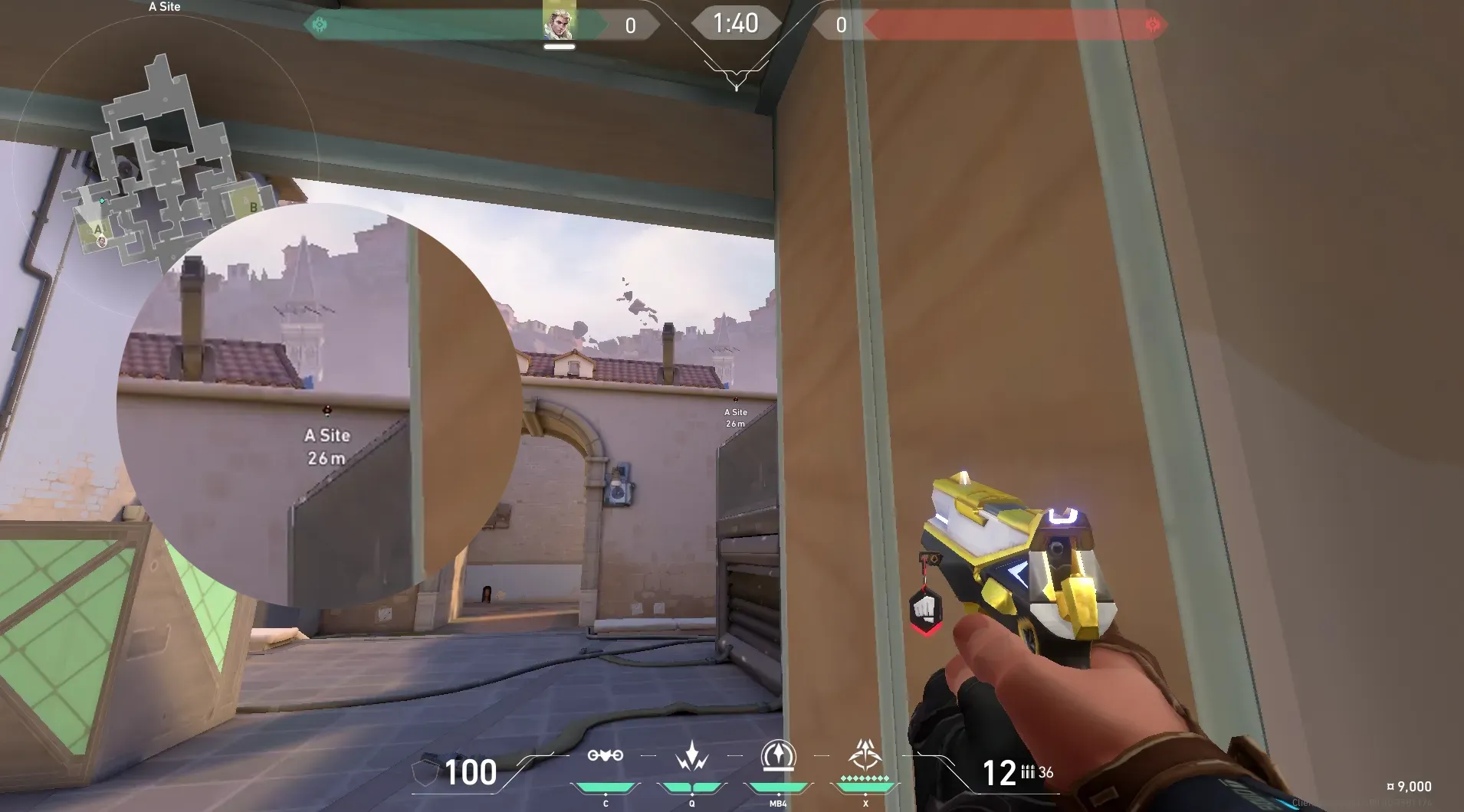 Sova Recon Bolt on Ascent Defense Site A — step 2 of 4: Aim — line up the shot