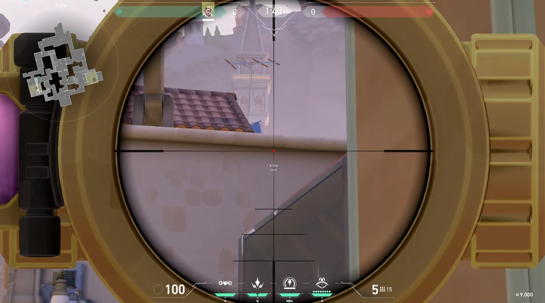 Sova Recon Bolt on Ascent Defense Site A — step 3 of 4: Aim — line up the shot