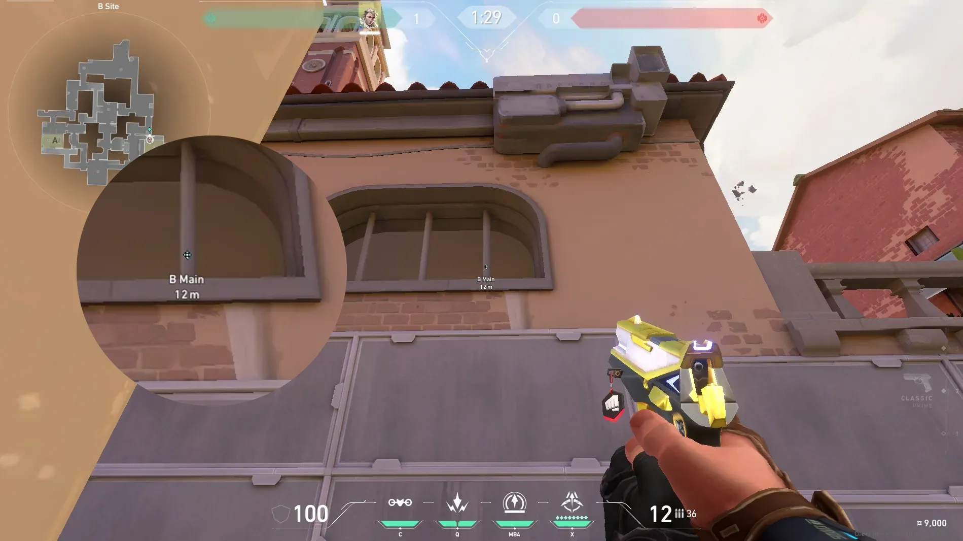 Sova Recon Bolt on Ascent Defense Site B — step 3 of 6: Aim — line up the shot