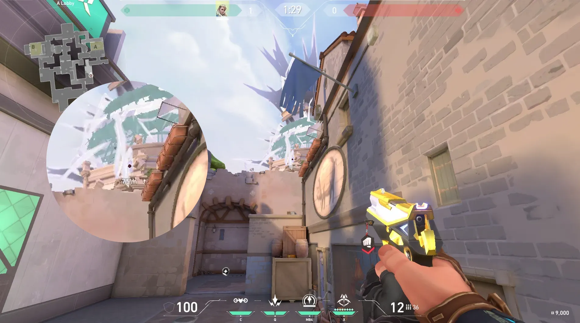Sova Shock Bolt on Ascent Attack Site A — step 3 of 6: Aim — line up the shot