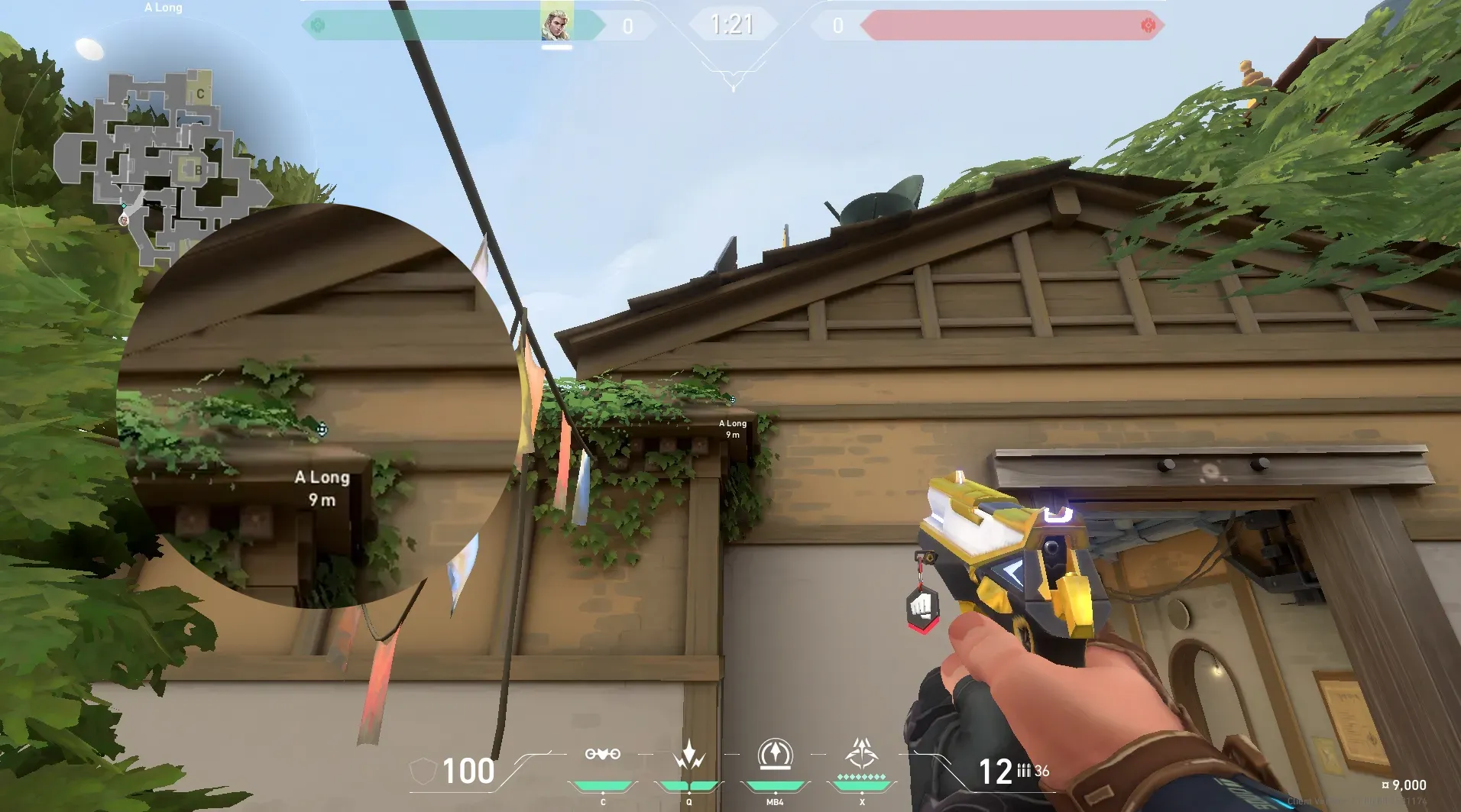 Sova Shock Bolt on Haven Attack Site C — step 3 of 7: Aim — line up the shot