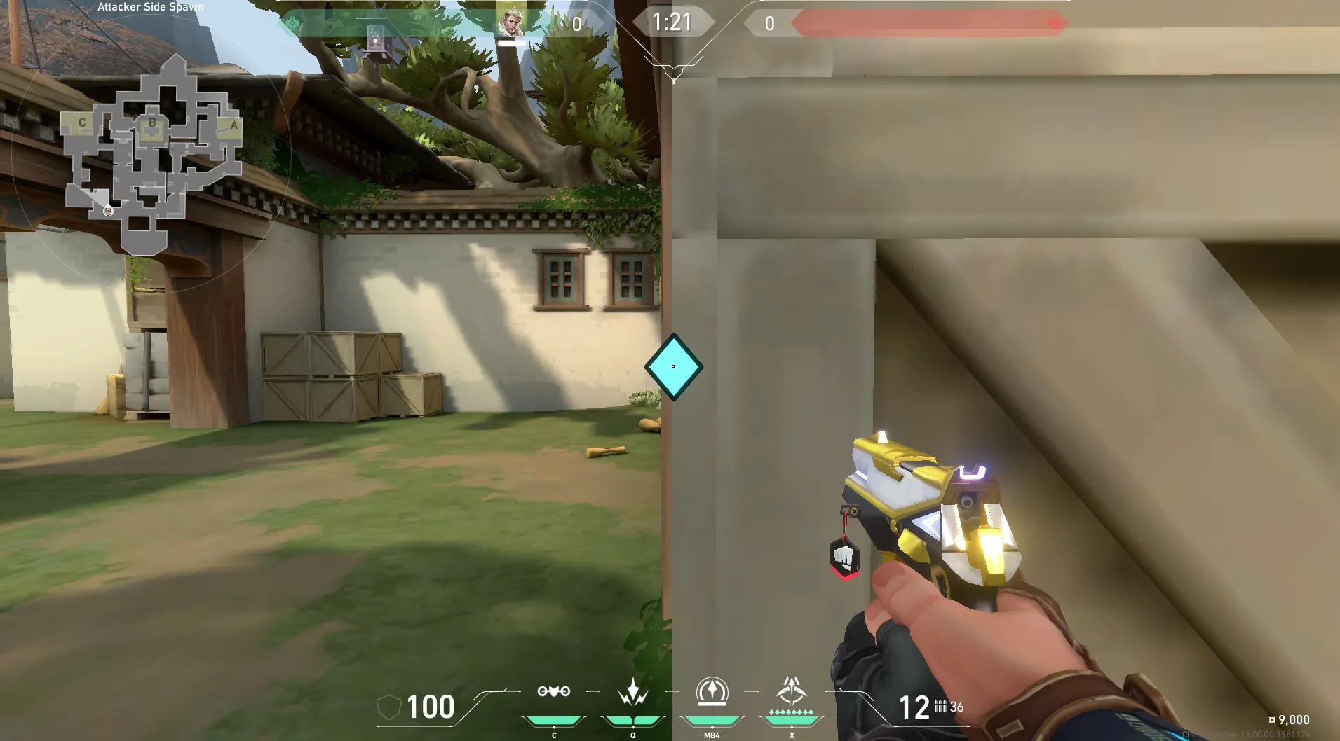 Sova Shock Bolt on Haven Attack Site C — step 2 of 6: Aim — line up the shot