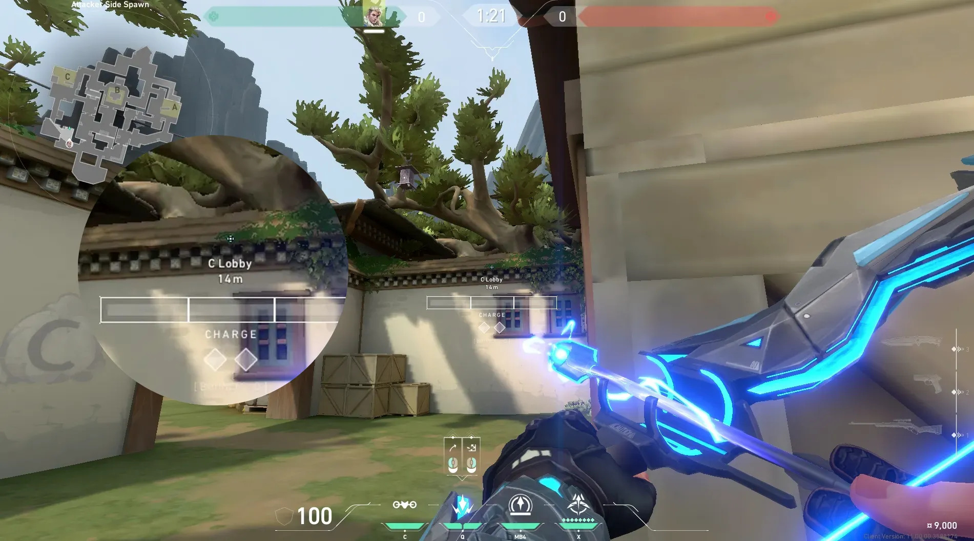 Sova Shock Bolt on Haven Attack Site C — step 3 of 6: Aim — line up the shot