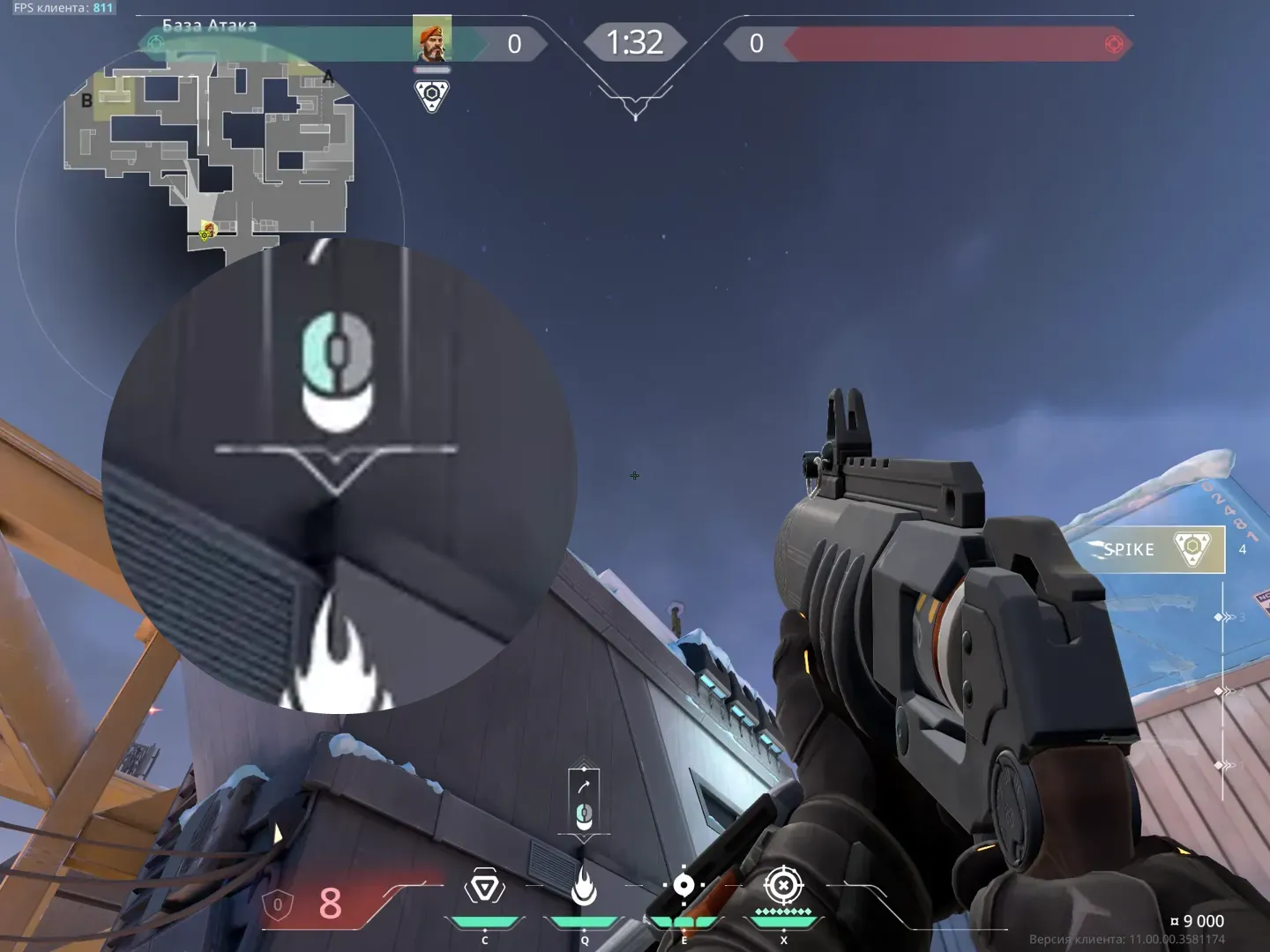 Brimstone Incendiary on Icebox Attack Site B — step 2 of 3: Aim — line up the shot