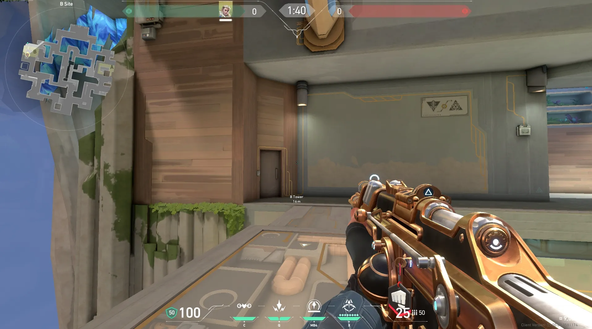 Sova Recon Bolt on Abyss Defense Site B — step 1 of 5: Position — where to stand