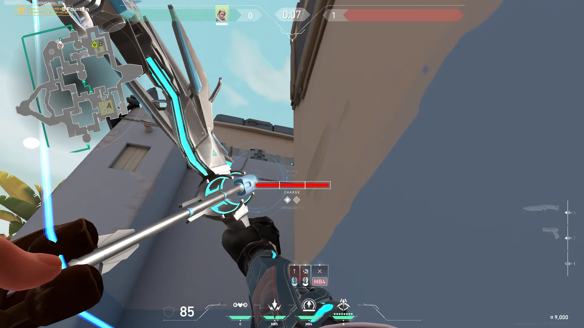 Sova Recon Bolt on Bind Attack Site B — step 2 of 3: Aim — line up the shot