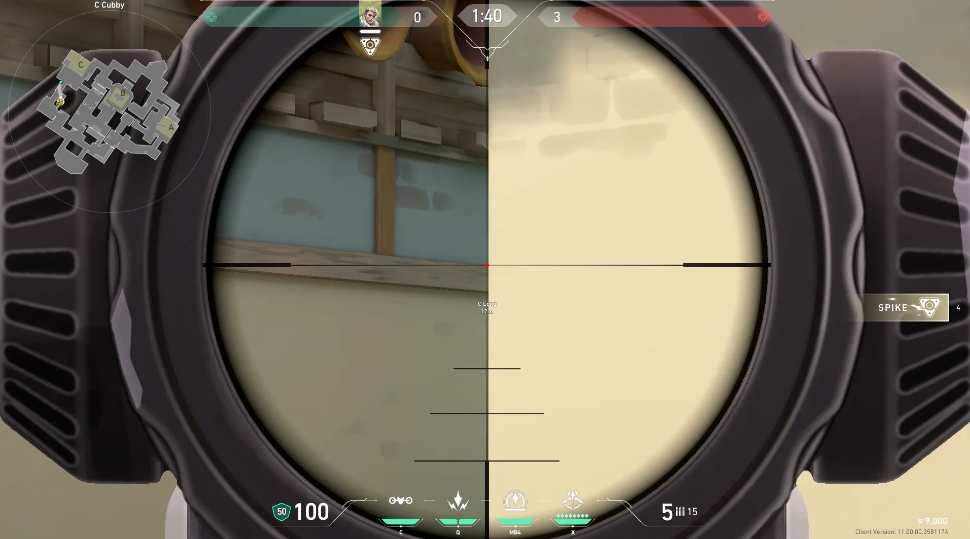 Sova Shock Bolt on Haven Attack Site C — step 3 of 4: Aim — line up the shot