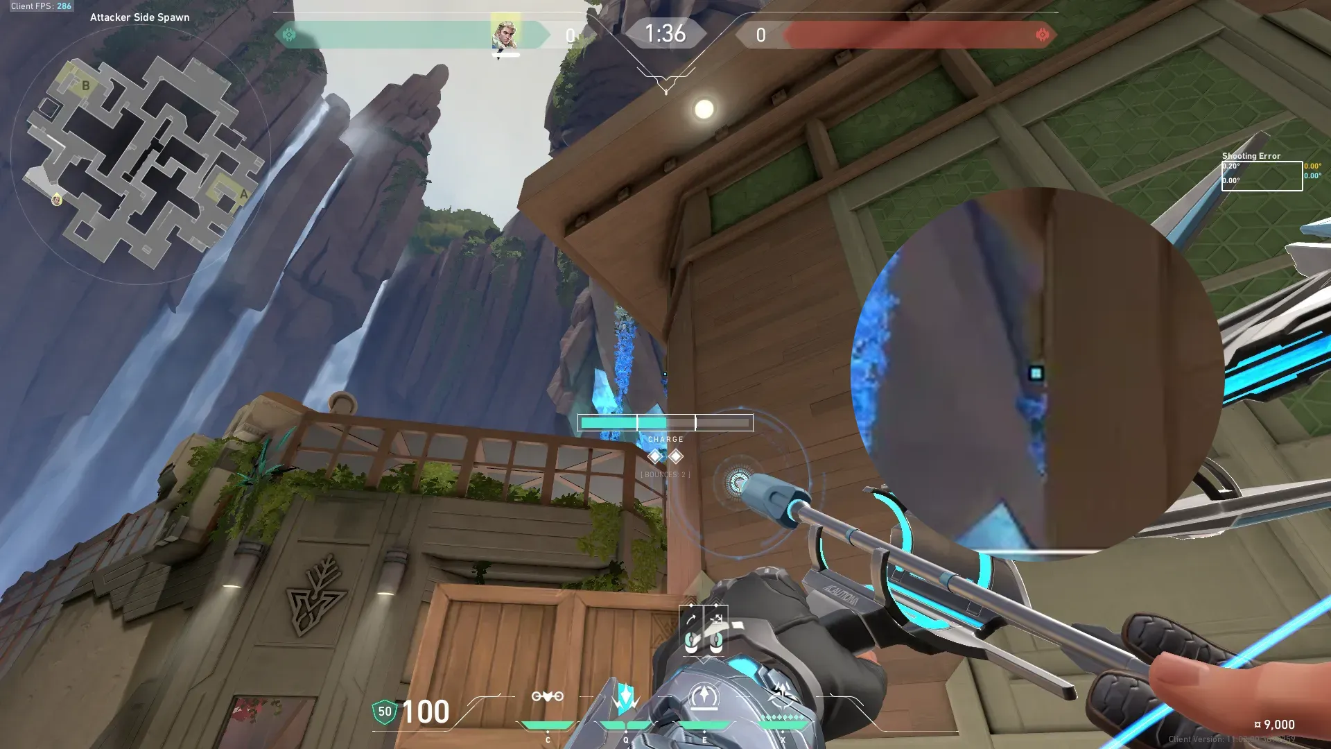 Sova Recon Bolt on Abyss Attack Site B — step 2 of 3: Aim — line up the shot
