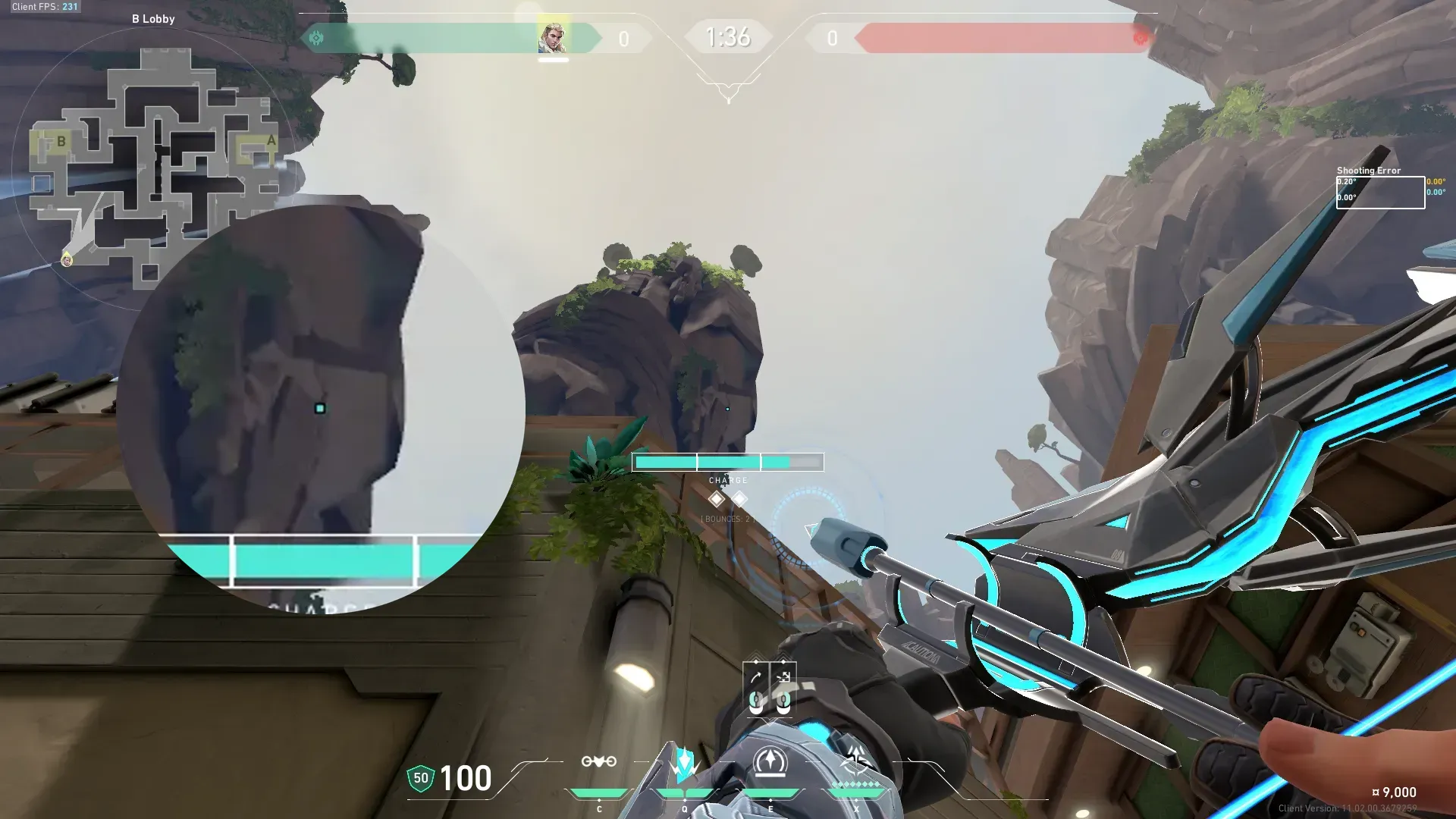Sova Recon Bolt on Abyss Attack Site B — step 2 of 3: Aim — line up the shot