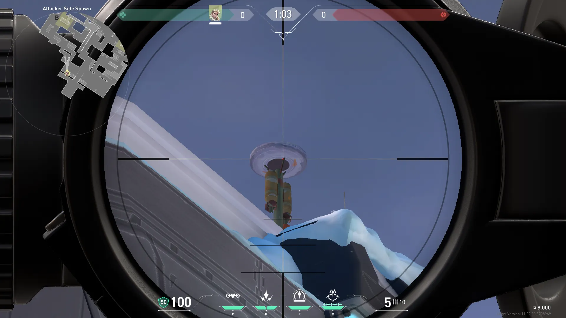Sova Recon Bolt on Icebox Attack Site B — step 2 of 3: Aim — line up the shot
