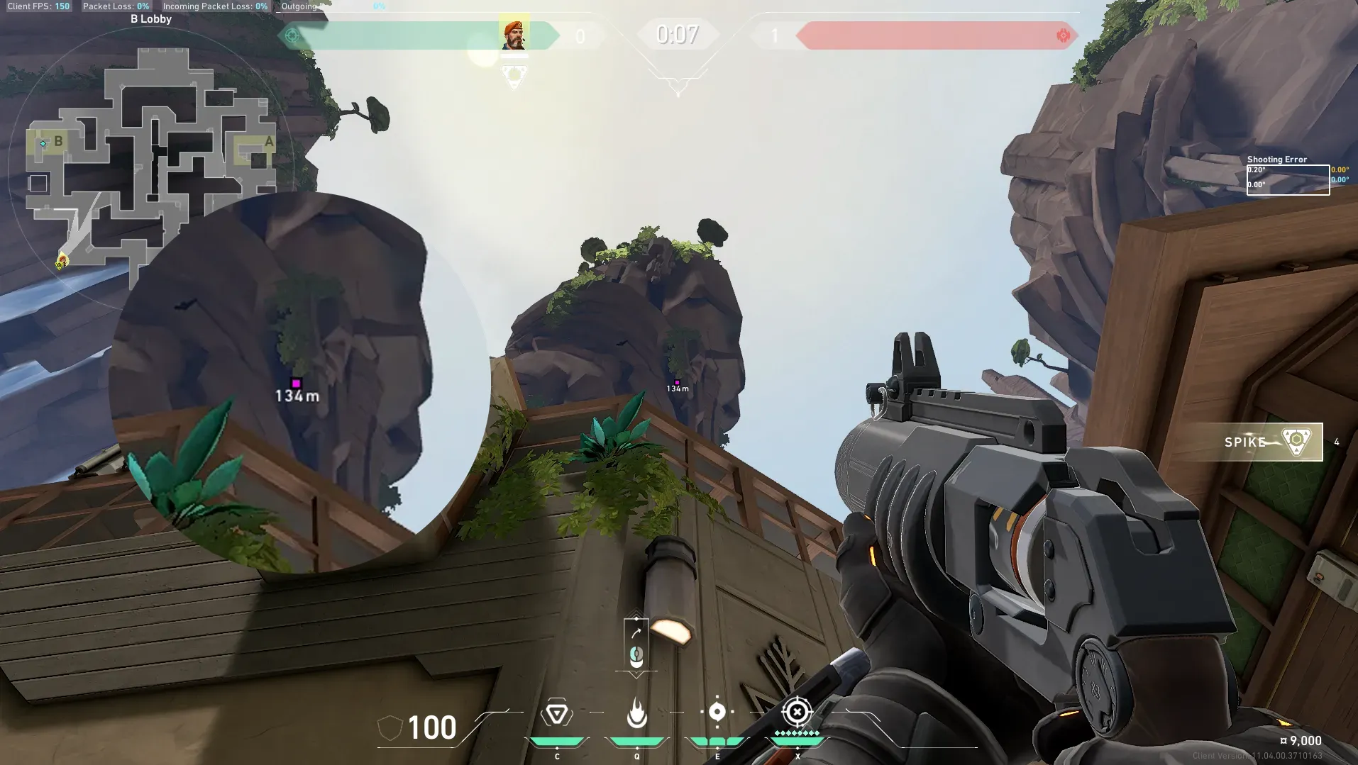 Brimstone Incendiary on Abyss Attack Site B — step 2 of 3: Aim — line up the shot